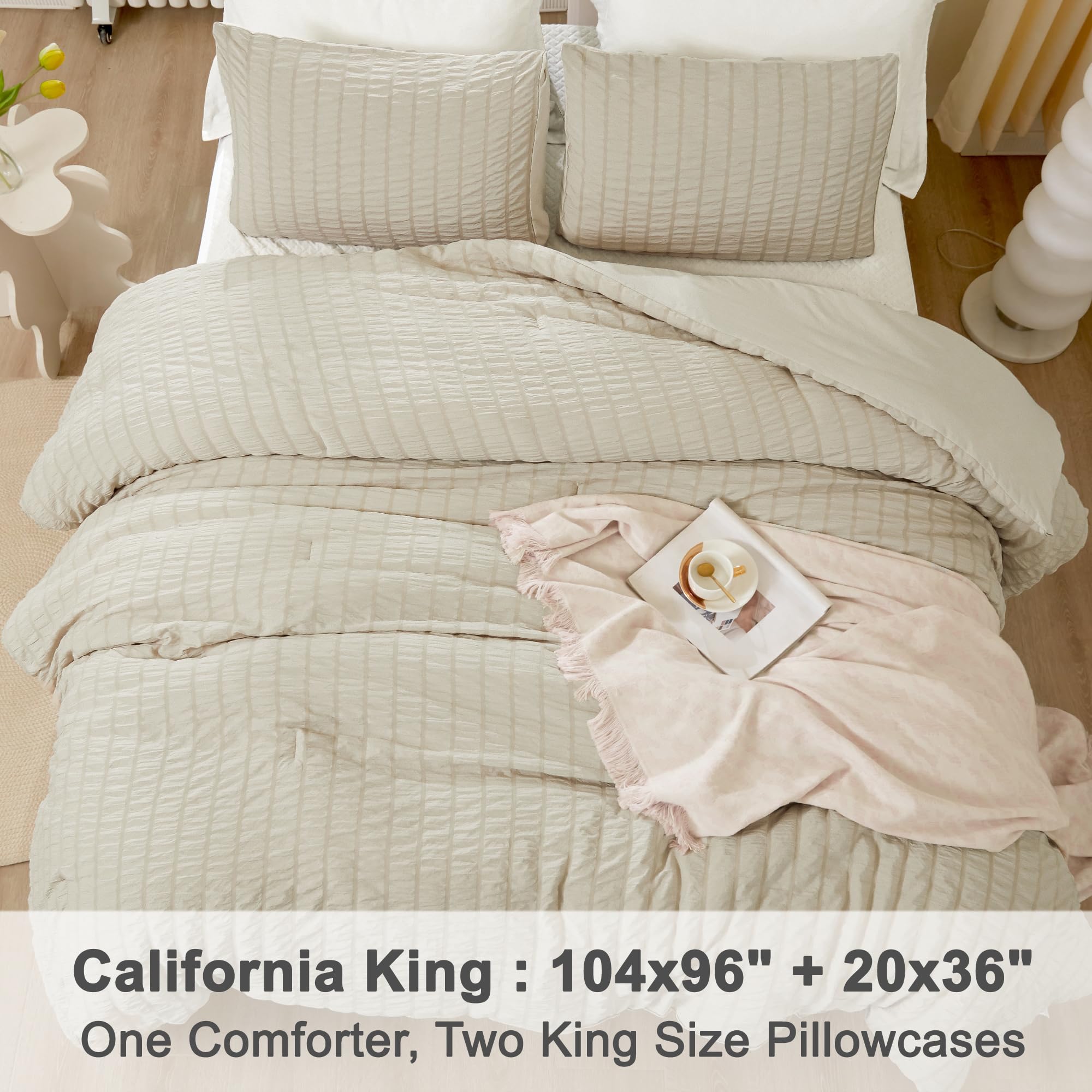 Litanika California King Size Comforter Set Beige, 3 Pieces Lightweight