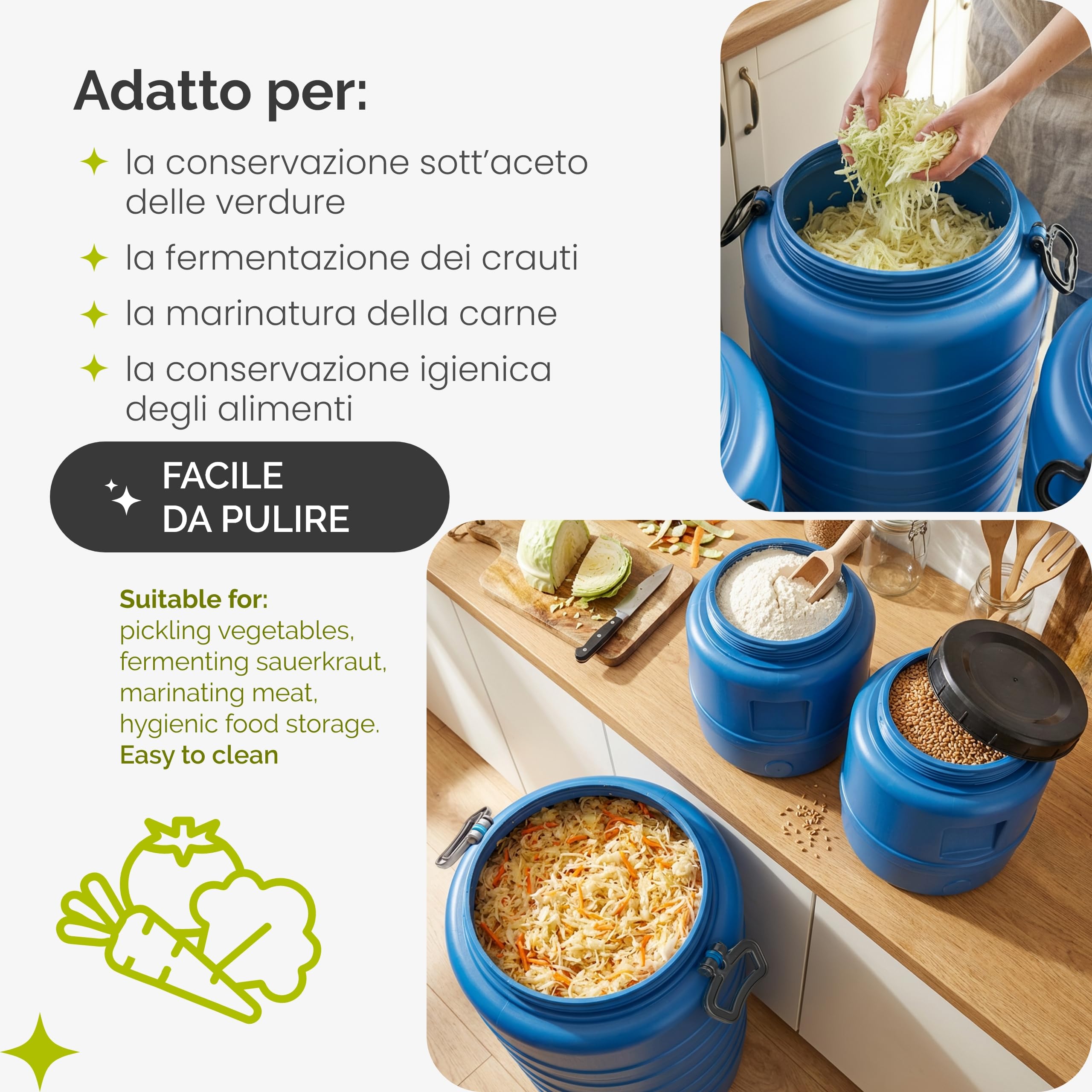 Garronda Bidone in Plastica 160 L e rubinetto HDPE con Coperchio Serbatoio Acqua per Raccolta Piovana Contenitore Alimentare per Stoccaggio e Fermentazione Grande Apertura GD-0186 Blu