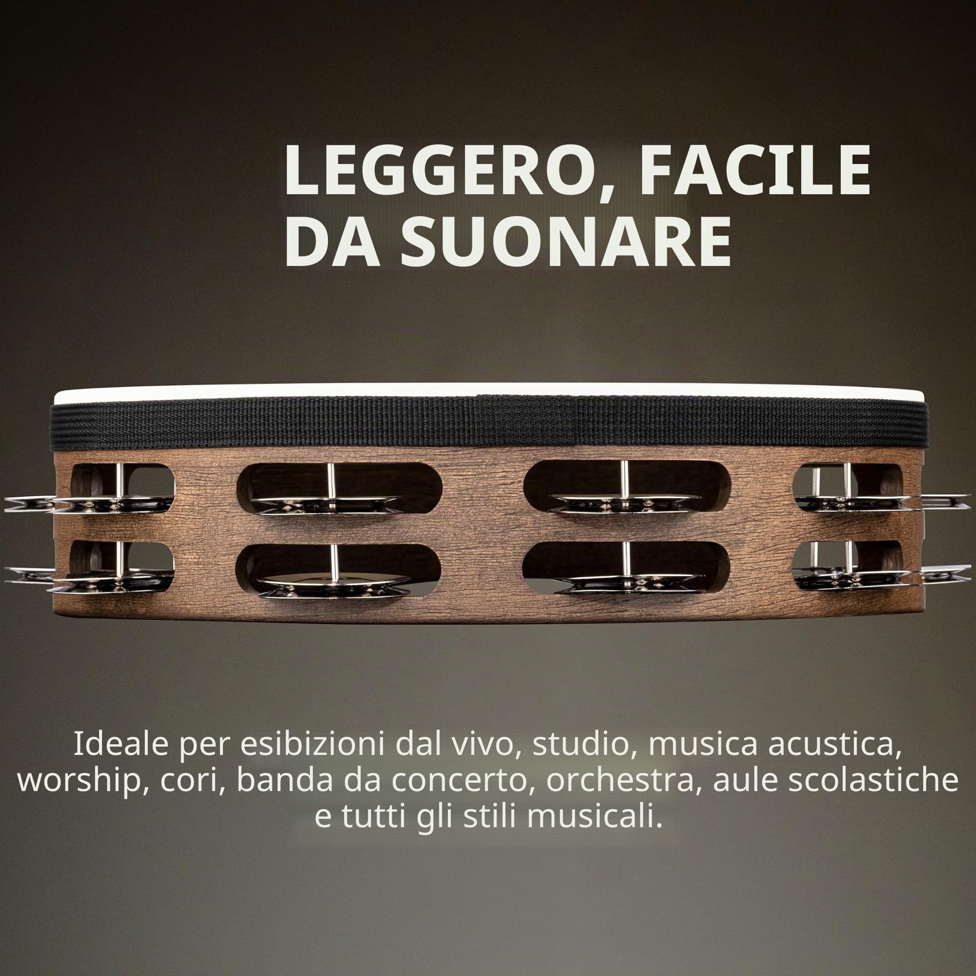 Meinl Percussion - Tamburello Tradizionale con superficie in legno - 2 file, marrone noce (TAH2WB)