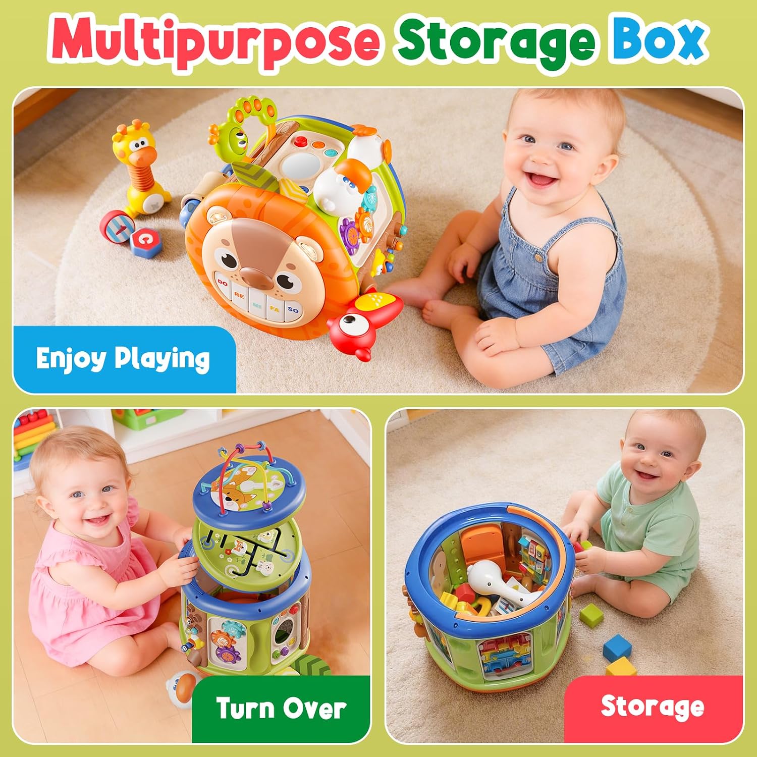 15-in-1 Baby Activity Cube, Toddler Montessori Toys for 1+ Year Old, Educational Learning Sensory Toys with Music Keyboard & Magnetic for Infant 6-12 12-18 Month, 1st Birthday Gift for Baby Girls Boys