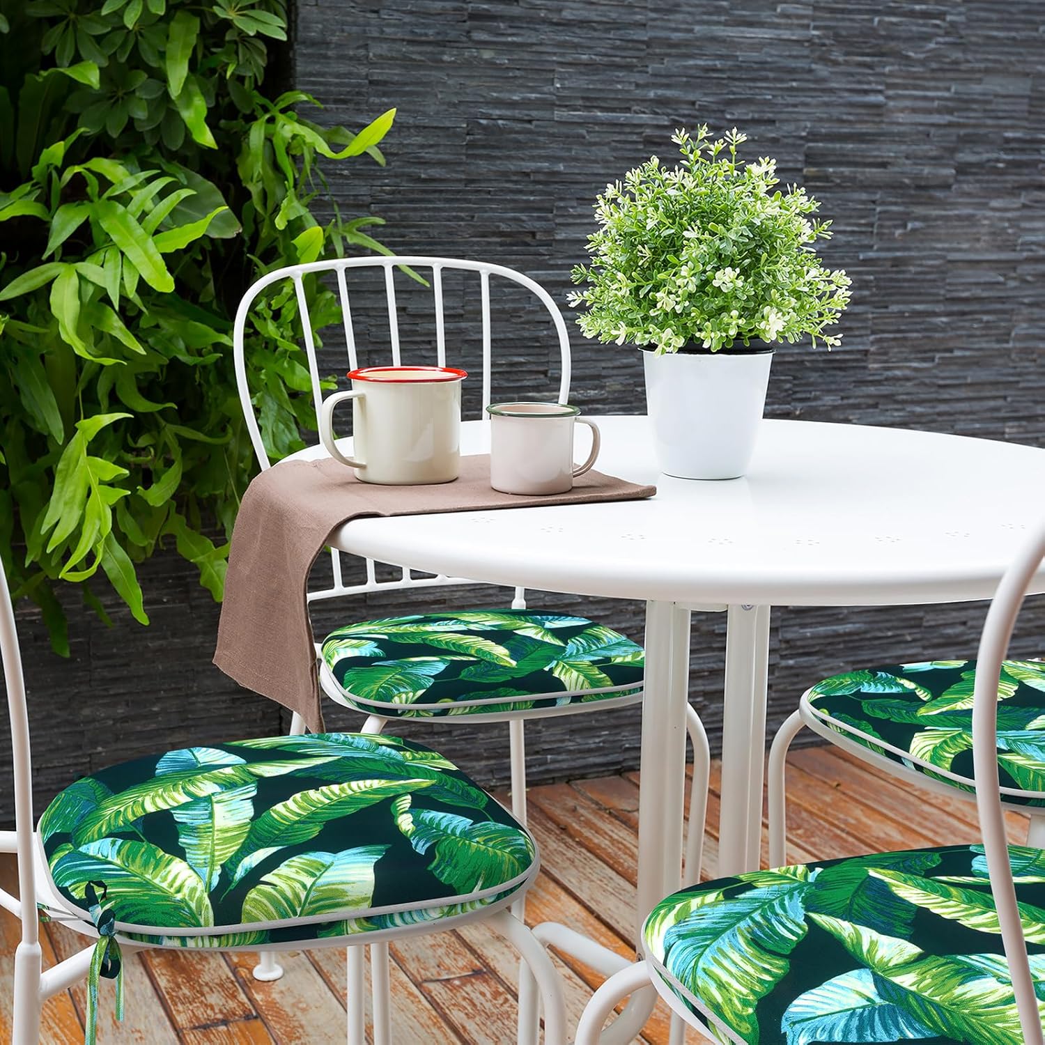 Indoor/Outdoor Chair Cushions 16x17 Inch, Patio Chair Cushions with Ties, All Weather Seat Cushions for Patio Furniture Home Garden Chair Use, Set of 2, Hanalei Lagoon