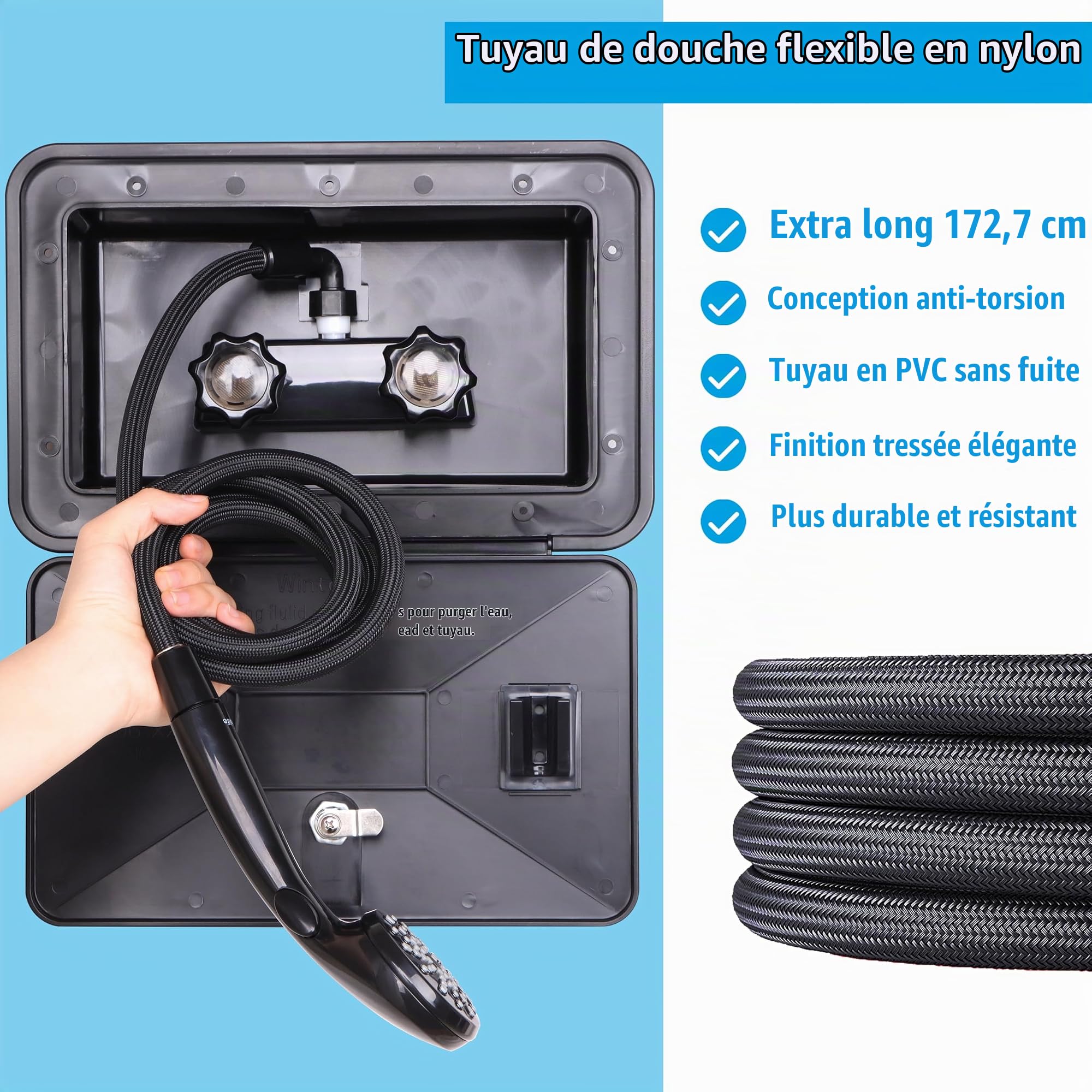 Kit de douche extérieure pour camping-car, van, remorque de voyage, camping-car et bateau, noir
