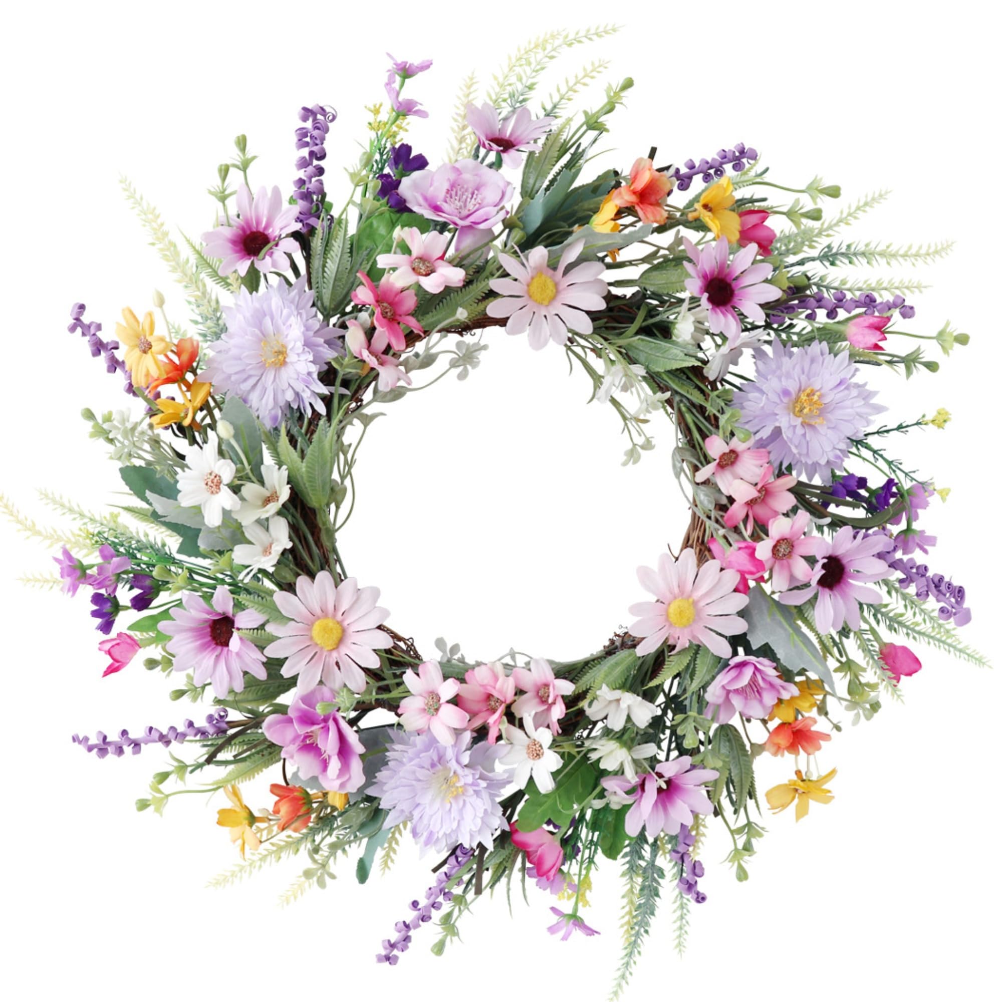 ZBELLO Spring Summer Outdoor Wreath, 19.7 inch Door Wreaths Outdoor All Year, Daisy Front Door Wreath for Home Wedding Thanksgivings Holiday Decor