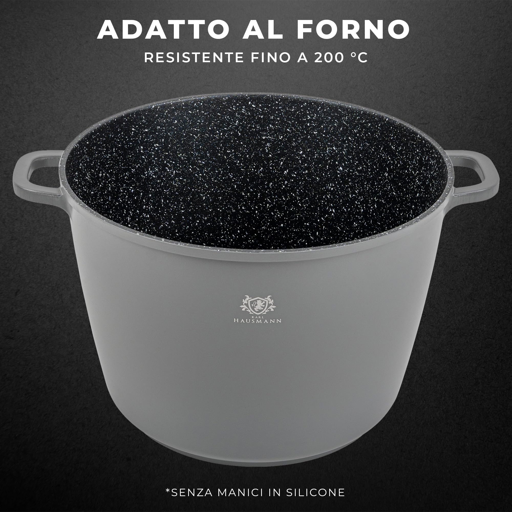 KARL HAUSMANN Pentola 32 cm 14L con Coperchio - Pentola Induzione Antiaderente COOKMARK MARBLE, Casseruola Grande in Alluminio Pressofuso per Zuppe e Brodi, Forno, Gas, Elettrico