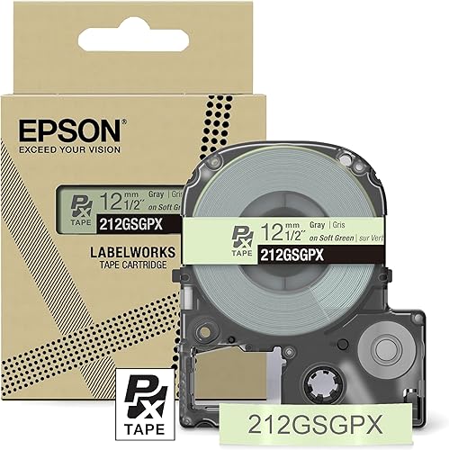 Epson LABELWORKS 212GSGPX - Cartucho de cinta de PET (poliéster), color gris sobre verde suave, 12 pulgada de ancho, 26 pies