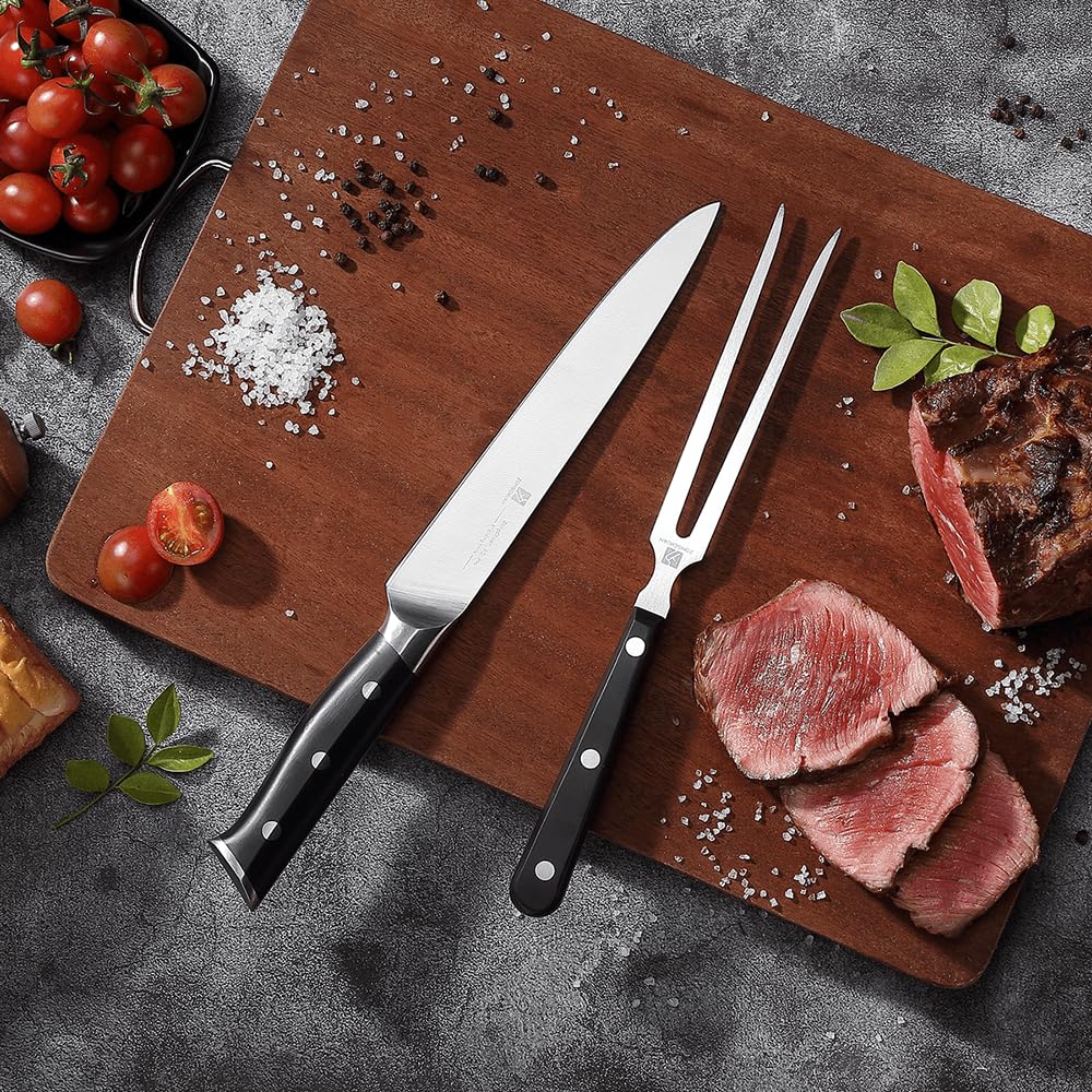 8" Stainless Steel Carving Knife and 7" Fork Set, Professional BBQ Brisket Slicing Kit with Ergonomic Full Tang Handle, Premium Meat, Fruits & Vegetables Cutting Tools in Gift Box — Amazon image 2