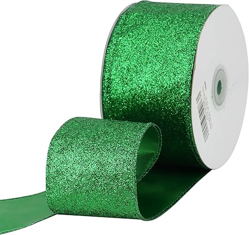 Miniatura 8 de MEEDEE Cinta metálica verde con purpurina de 2.5 pulgadas de ancho por 25 yardas, cinta verde esmeralda para decoración de árbol de Navidad,