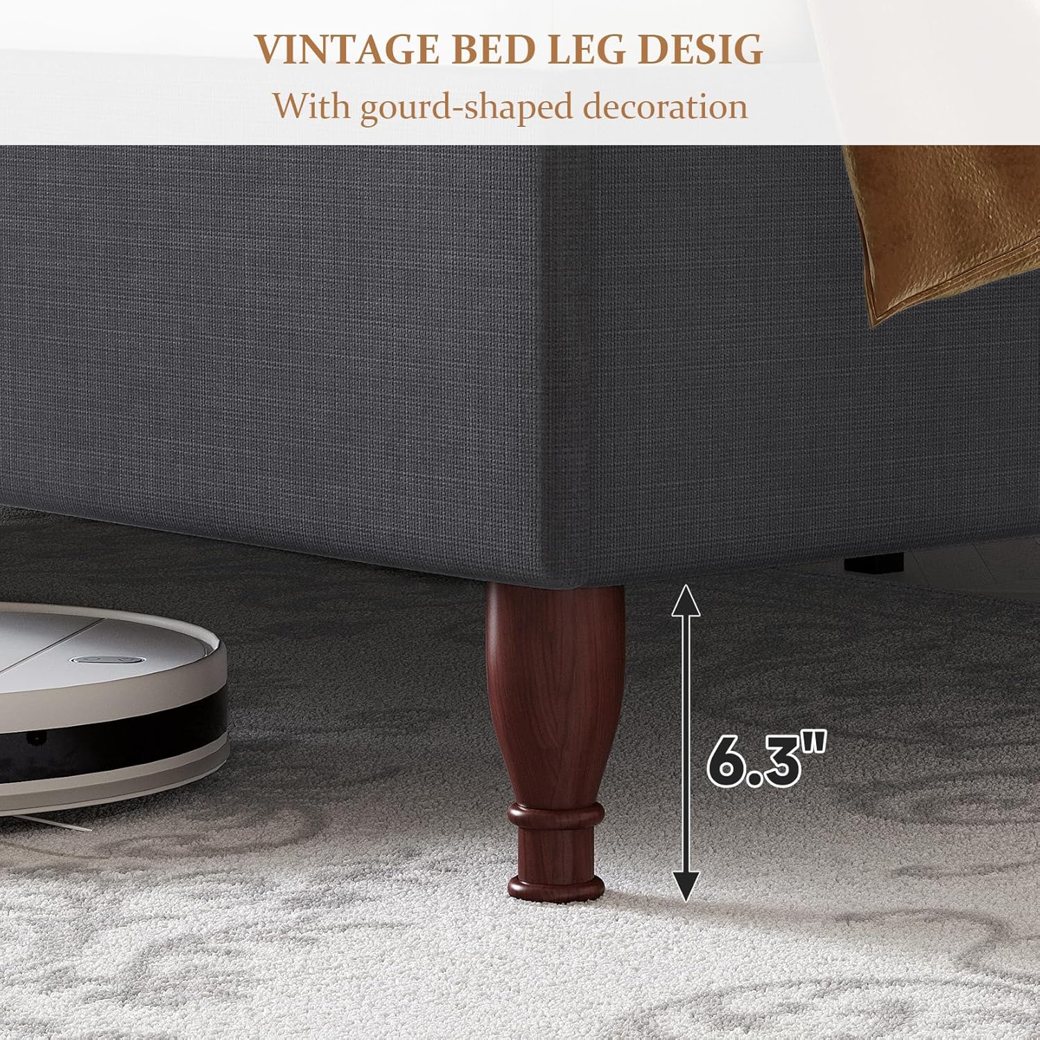 koorlian Full Size Bed Frame Upholstered Platform Bed with 51" Tall Headboard Wingback, Soft Fabric, Retro Simple Style Platform Bed No Box Spring Needed, Easy Assembly, Grey
