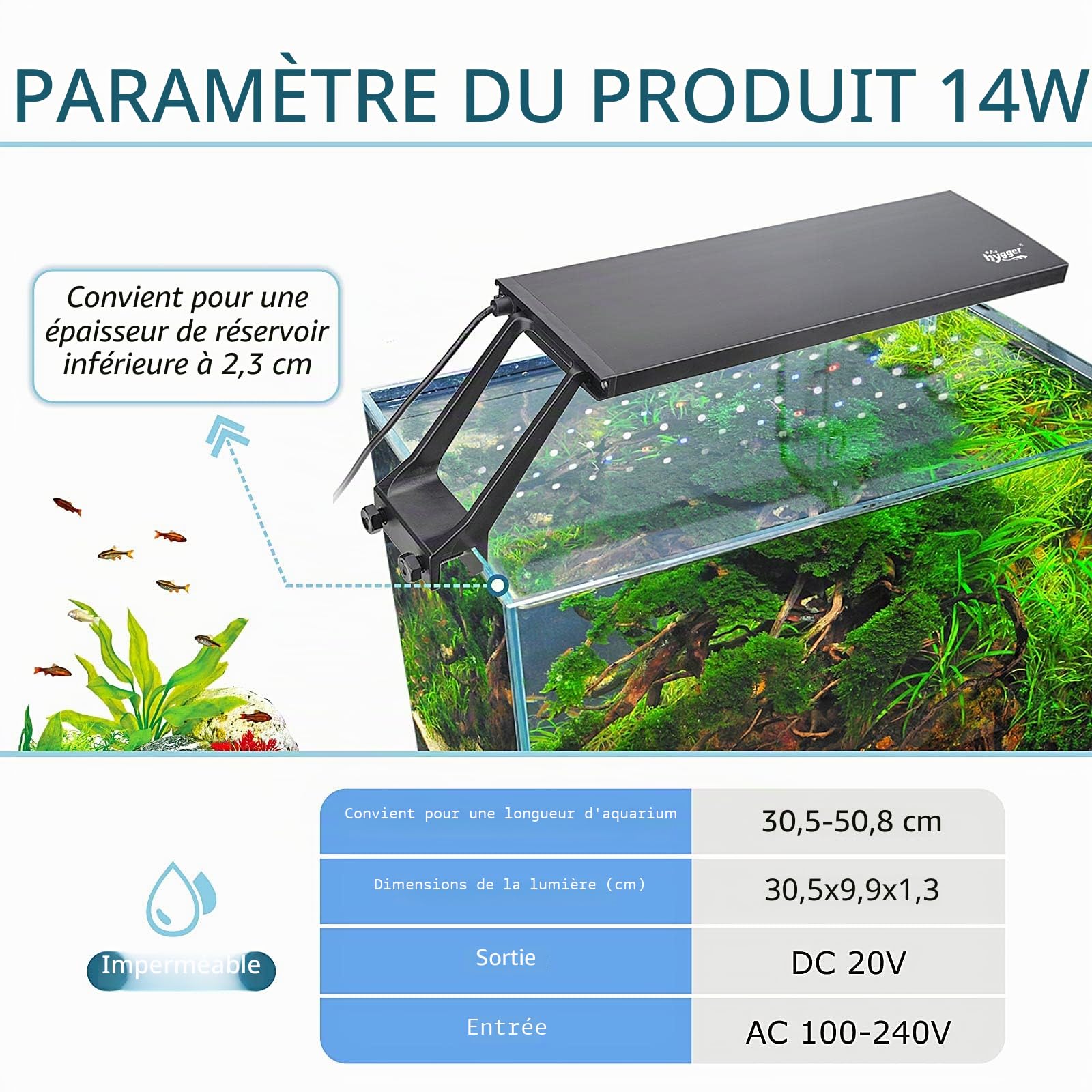 hygger Éclairage Aquarium à Spectre 24/7 Lumière LED Réglable pour Aquarium, 14 W Spectrum Led Light avec 7 Couleurs, Plusieurs Modes, Timer Luminosité Réglable