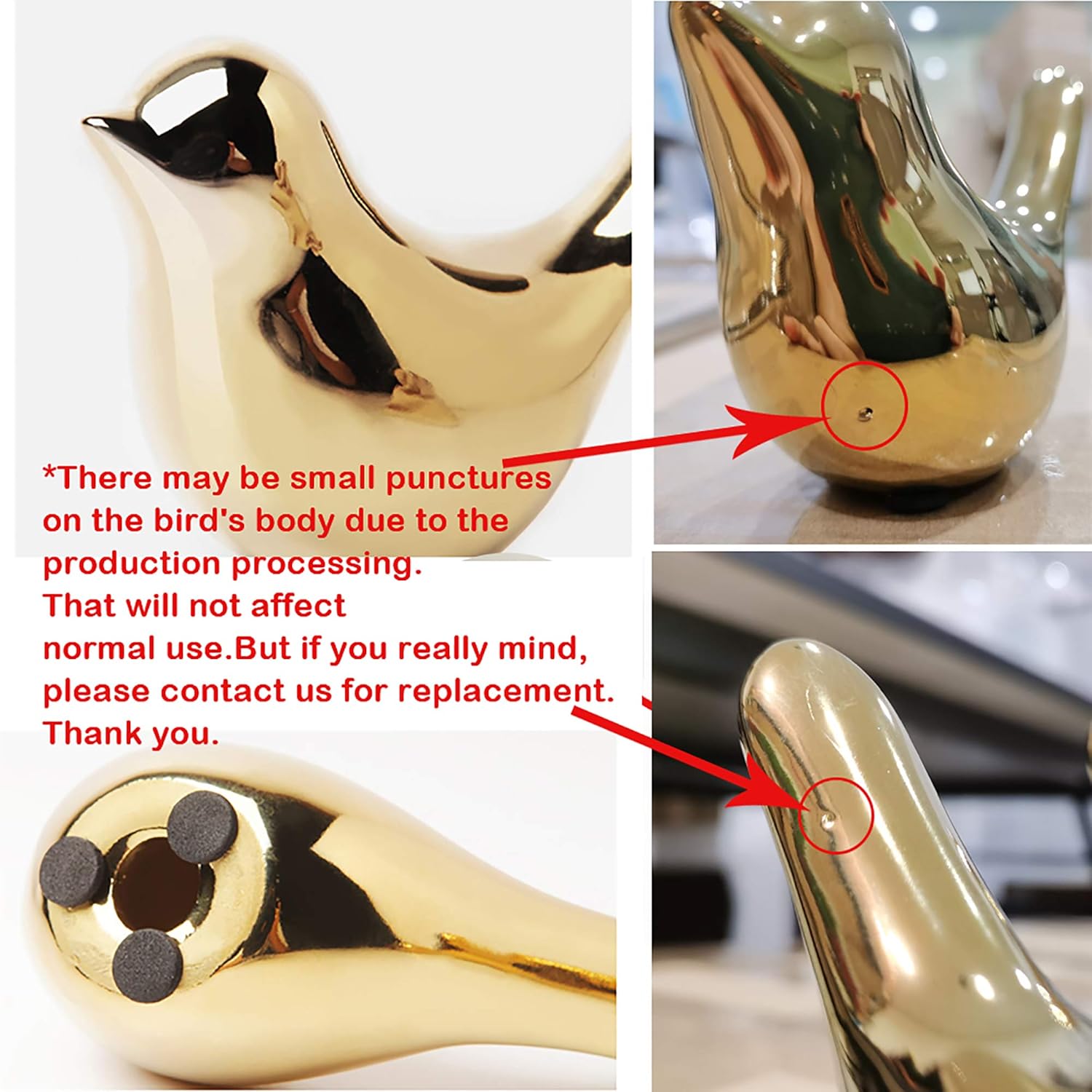 Golden Ceramic Bird Figurine for Table Decor