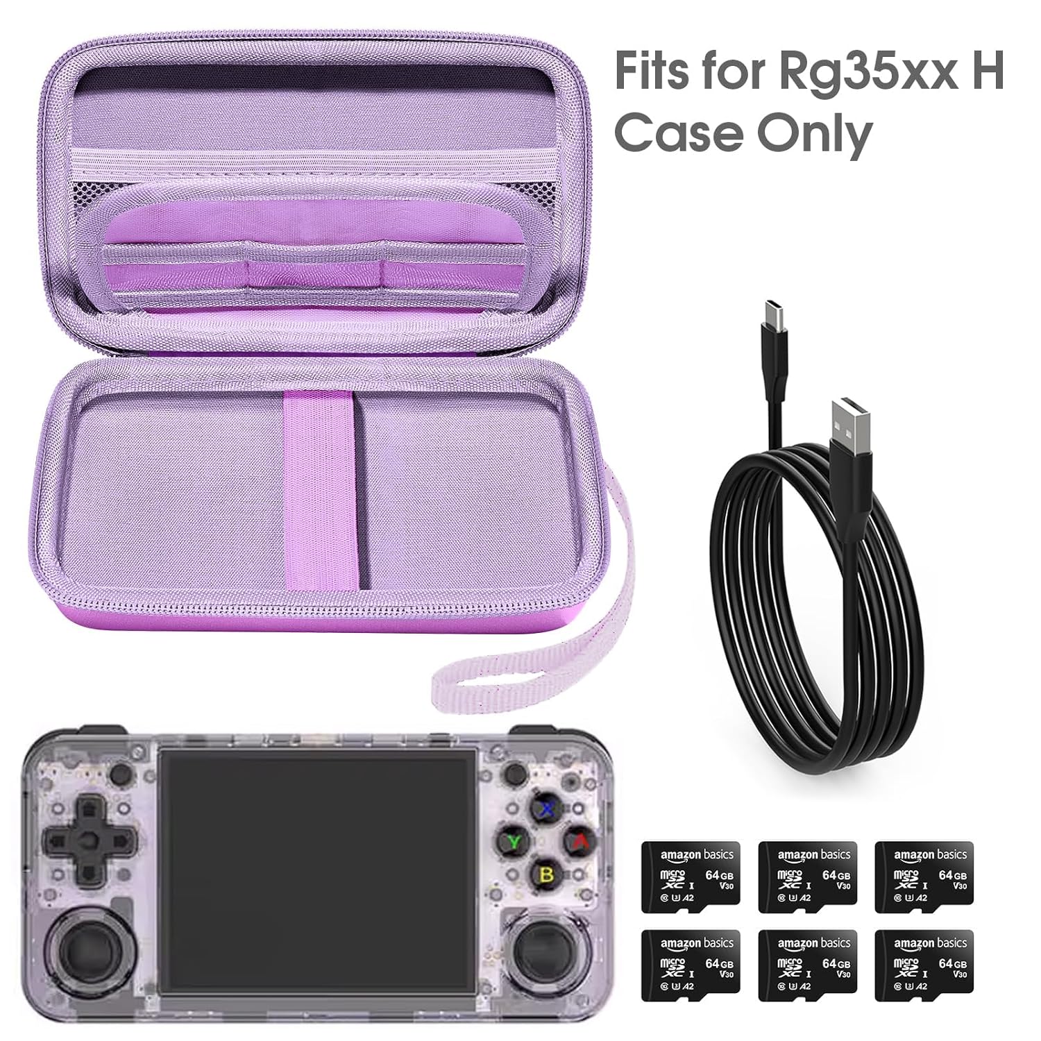 Roseliya Hard Carrying Case for RG35XX H Retro Handheld Game Console, Game Travel Storage Holder with Mesh pocket and Accessory Pockets for TF/MicroSD Card, USB Cable- Box Only (Purple) - Image 4