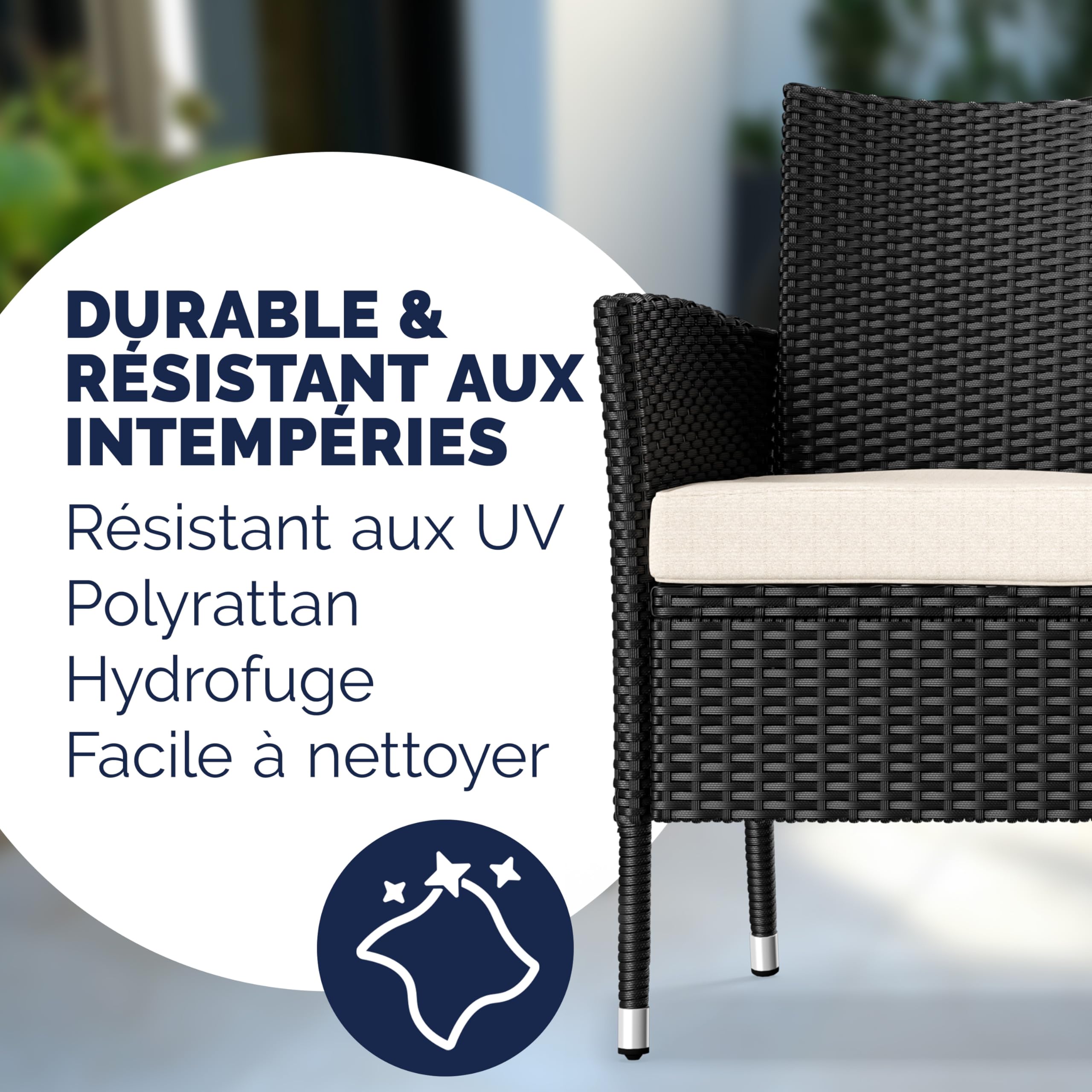 Banc de Jardin en polyrotin 2 Places avec Coussins Table intégrée 143x64x87 cm Salon de Jardin extérieur Noir
