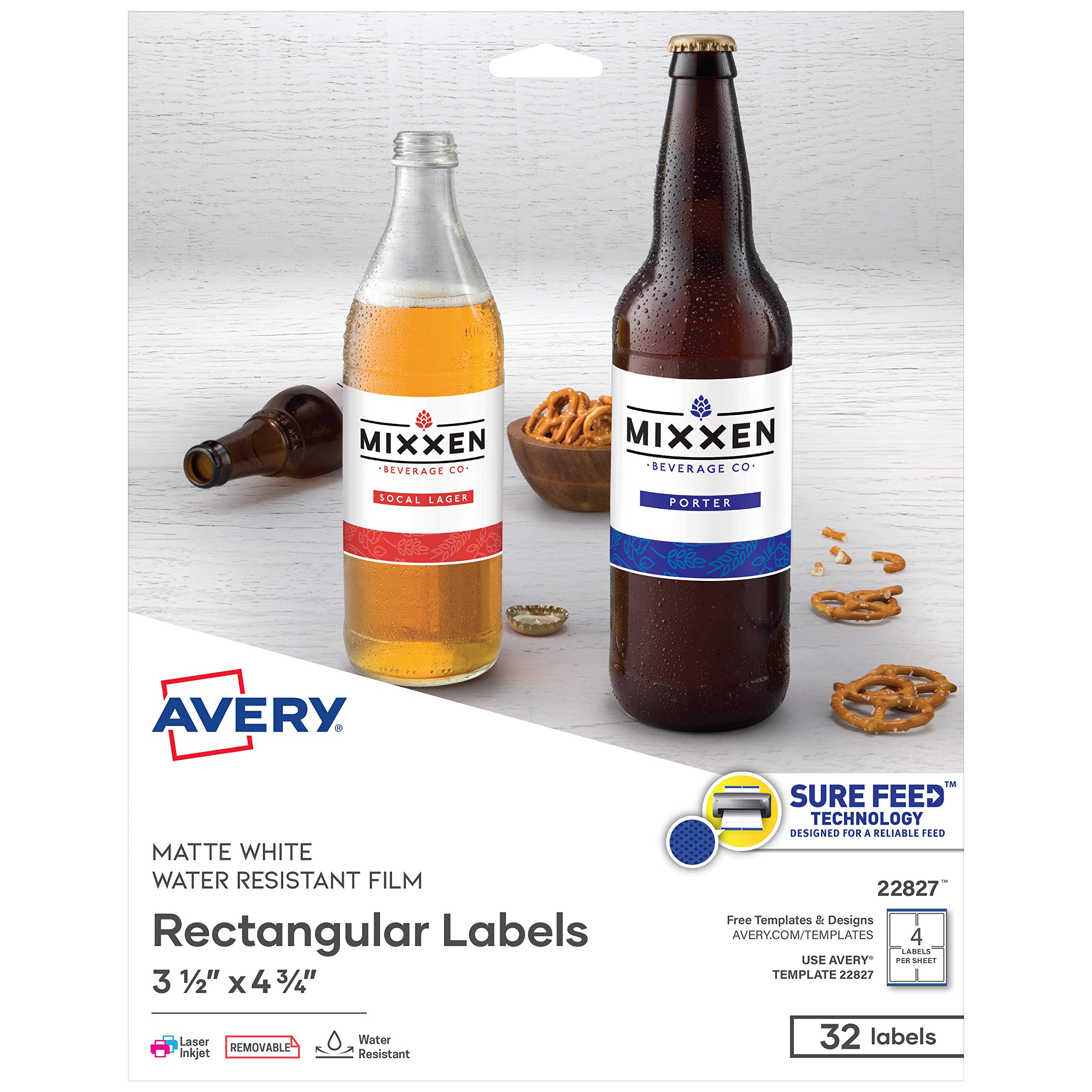 Avery Printable Blank Rectangle Labels, 3.5" x 4.75", White, 32 Customizable Labels (22827)