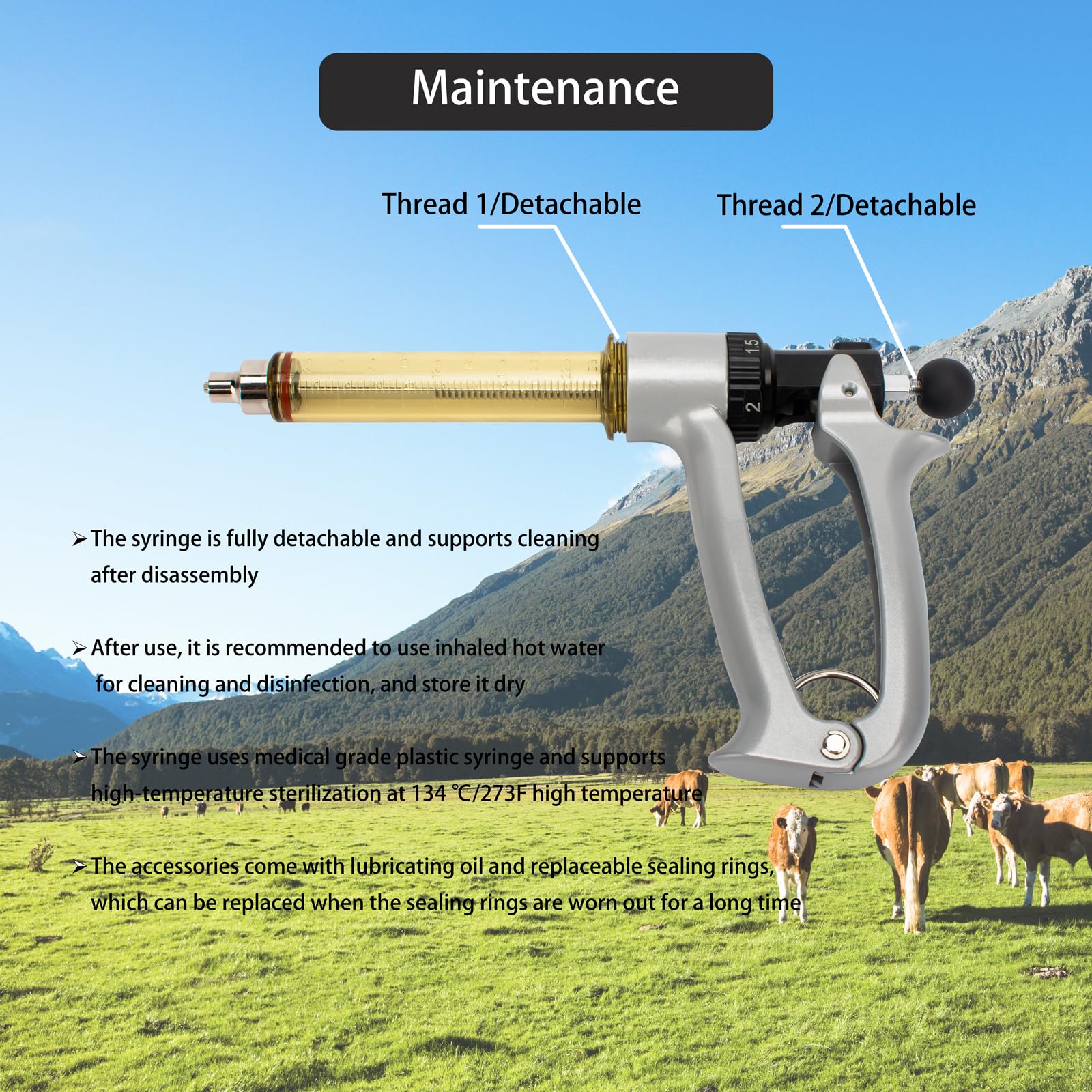 25ML Semi-Automatic Adjustable Injector Syringe (0.5ml to 2.5ml) for Livestock — Amazon image 5