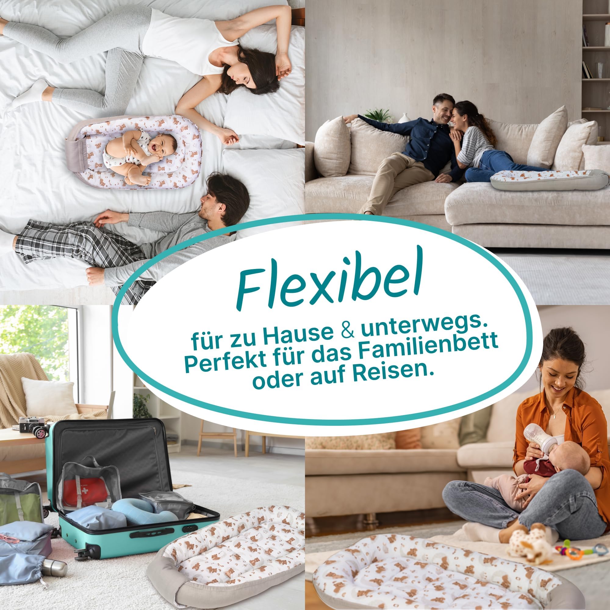 Babynest für Neugeborene, Baby Nestchen – Oeko-TEX Zertifiziert, 100% Baumwolle, maschinenwaschbar –Tragbares Babynest für zuhause & unterwegs, sicher & gemütlich – 100x58x12 cm, Beige
