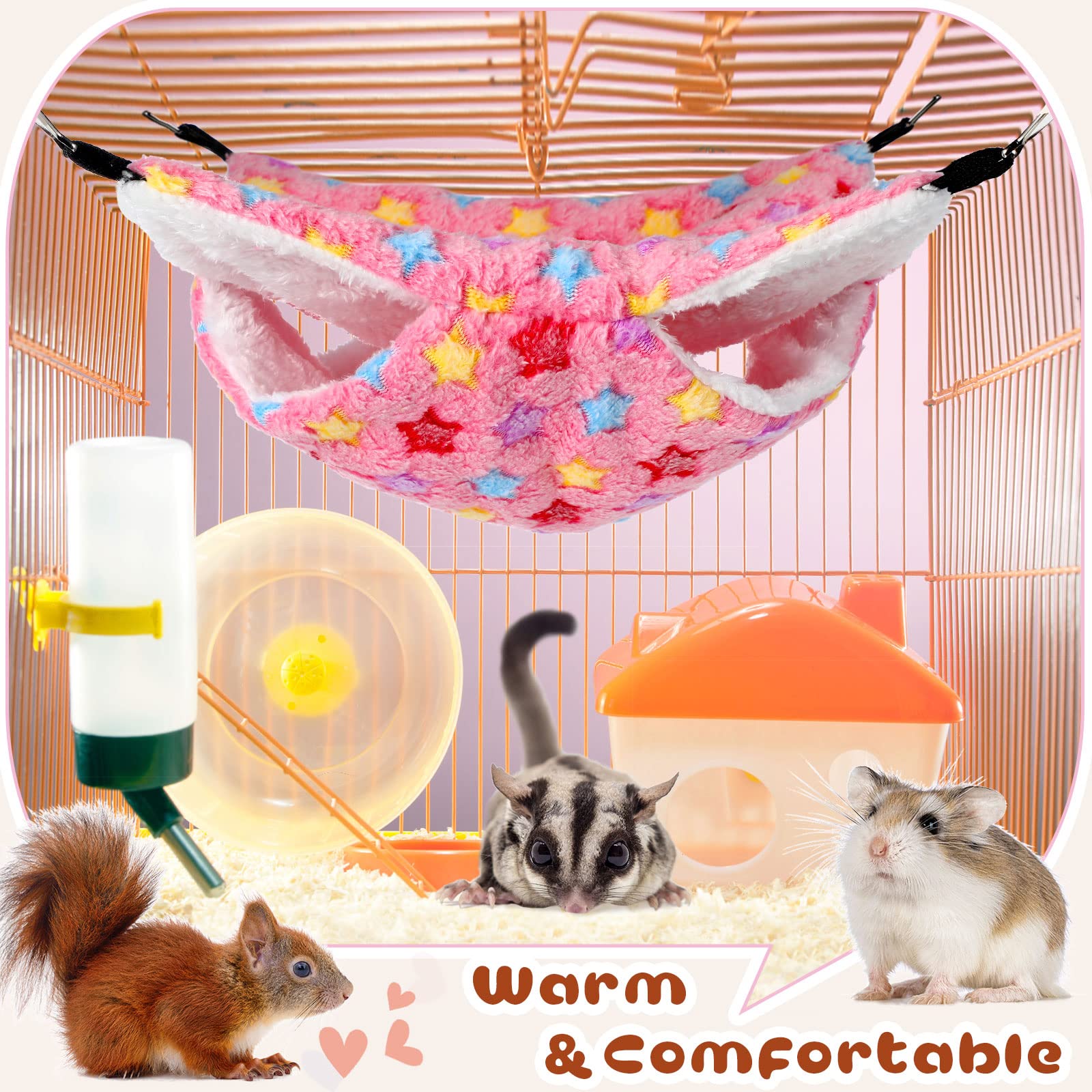 4 Hamacs pour Petits Animaux Hamacs Suspendus pour Cochons d'Inde Lits à Suspendre pour Furet Cachettes de Couchage pour Rat Accessoires de Cage en Polaire pour Hamster (Étoile)