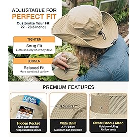 GearTOP Safari Hat for Men Sun Hats for Women UV Protection UPF 50+ Fishing, Gardening, Hiking Hat (22-23 1/2) Khaki