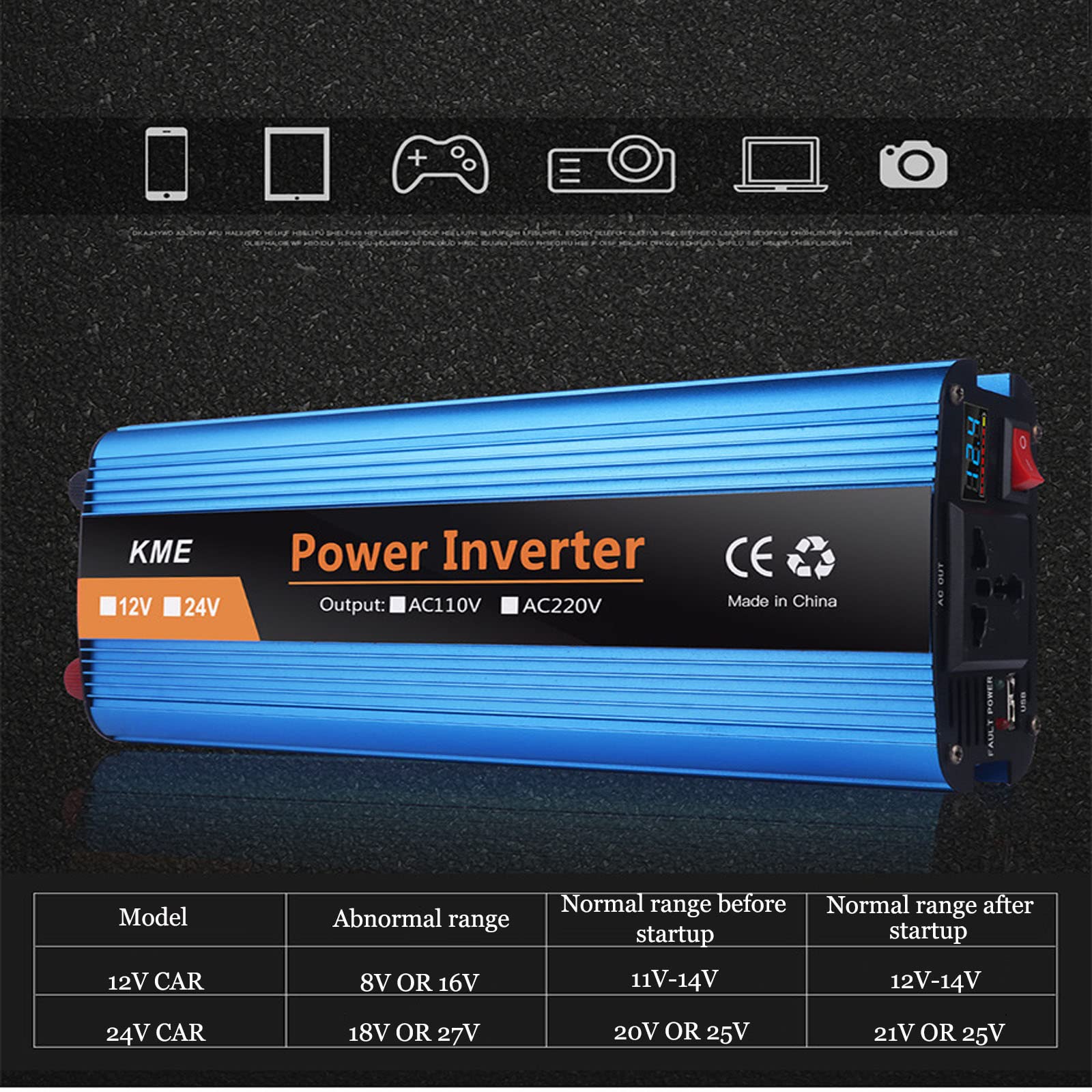 600W Inversor de Corriente Coche Onda modificada12 V / 24 V /36V /48V DC a 220V/230V Power Inverter Transformador de Convertidor Digital con 1 EU Toma Y Puertos USB (600W,12V)