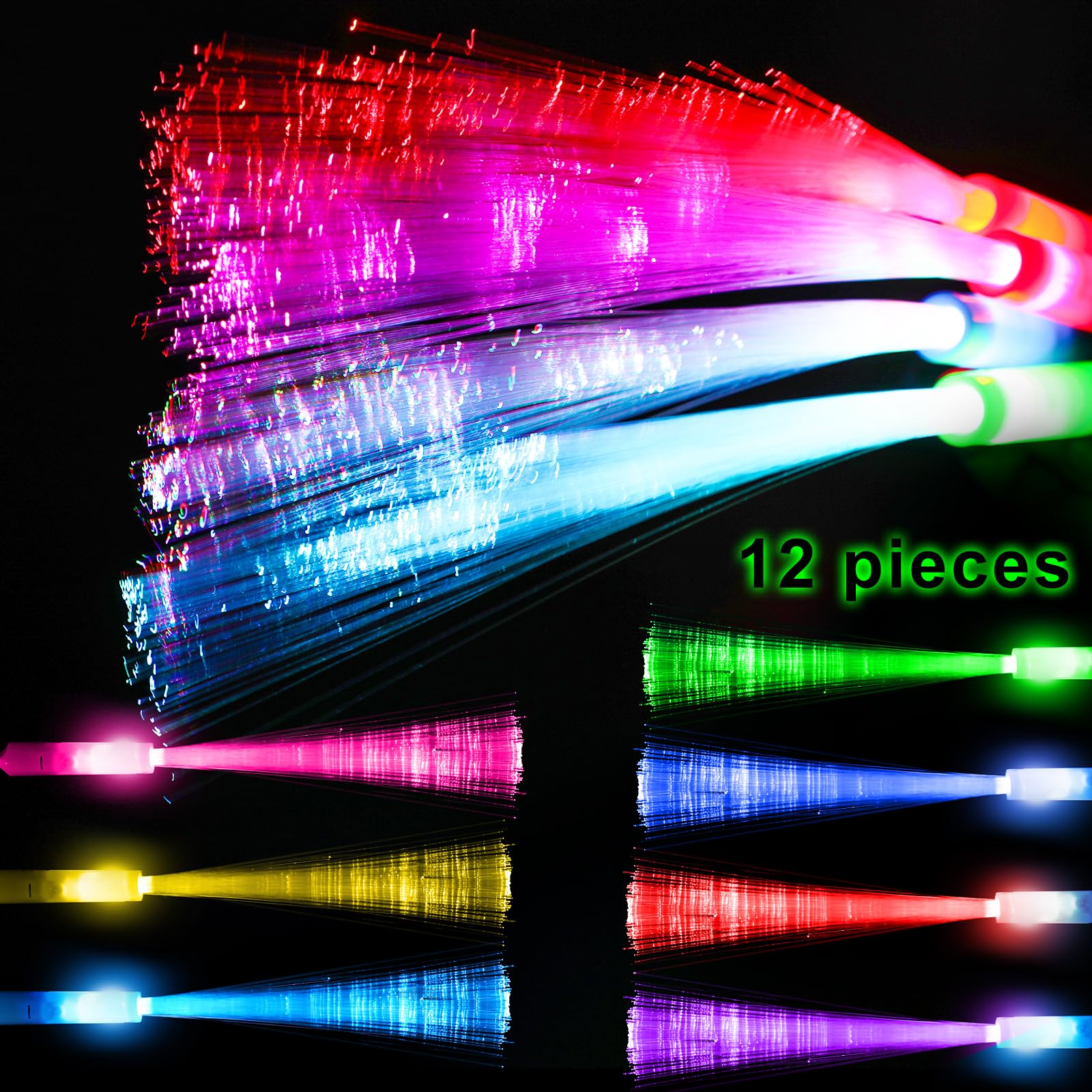 Bastoncini Luminosi in Fibra 12 Bastoncini Luminosi a LED Colorati con Batterie, Giocattoli per Feste per Bambini per Feste Notturne, Discoteche, Concerti, Club, Carnevali, Matrimoni (Bunte2)