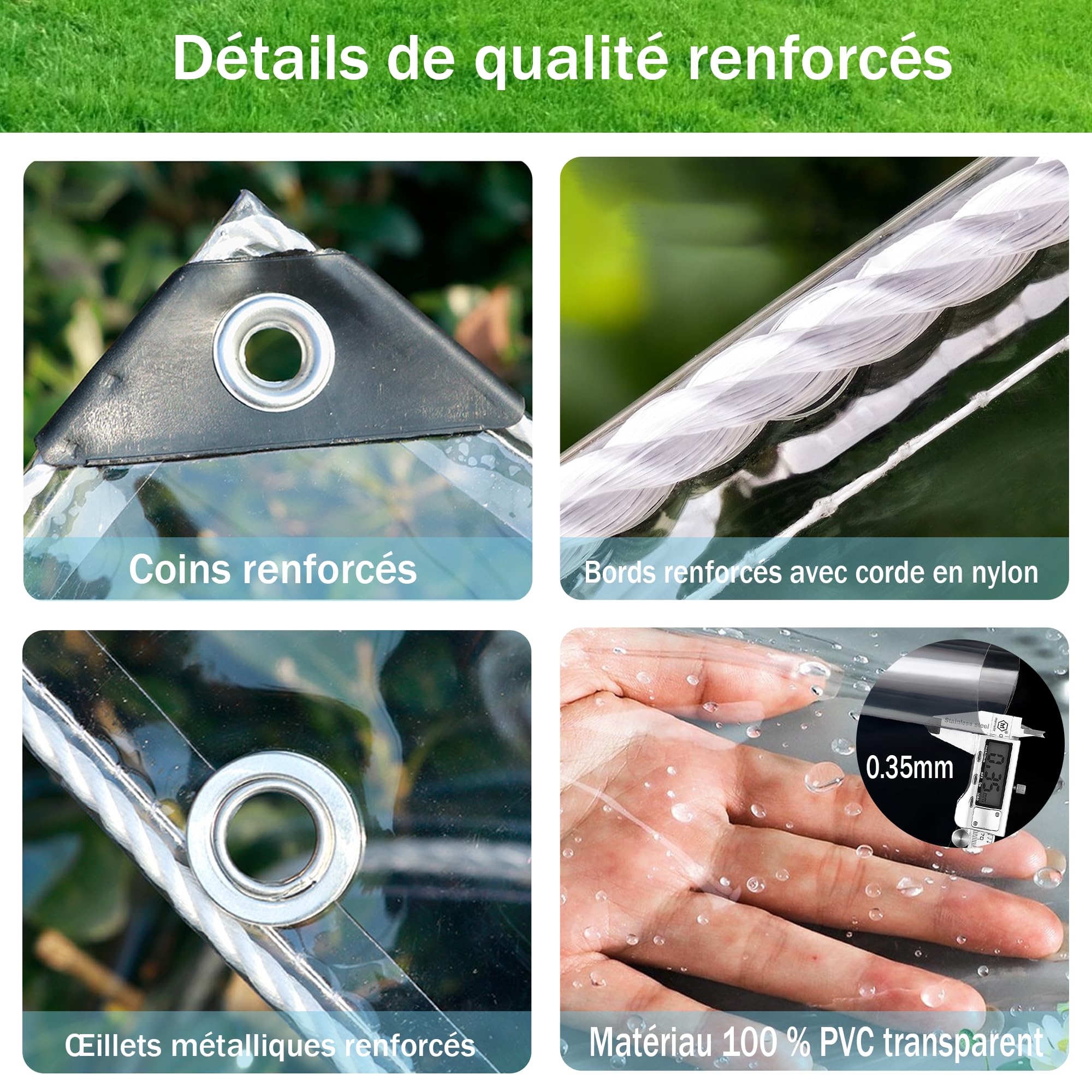 Bâche Transparente Extérieure 1x3m, PVC Souple Imperméable Anti-Déchirure avec Oeillets - Bâche de Protection Polyvalent pour Pergola, Terrasse, Jardin, Balcon, Serre