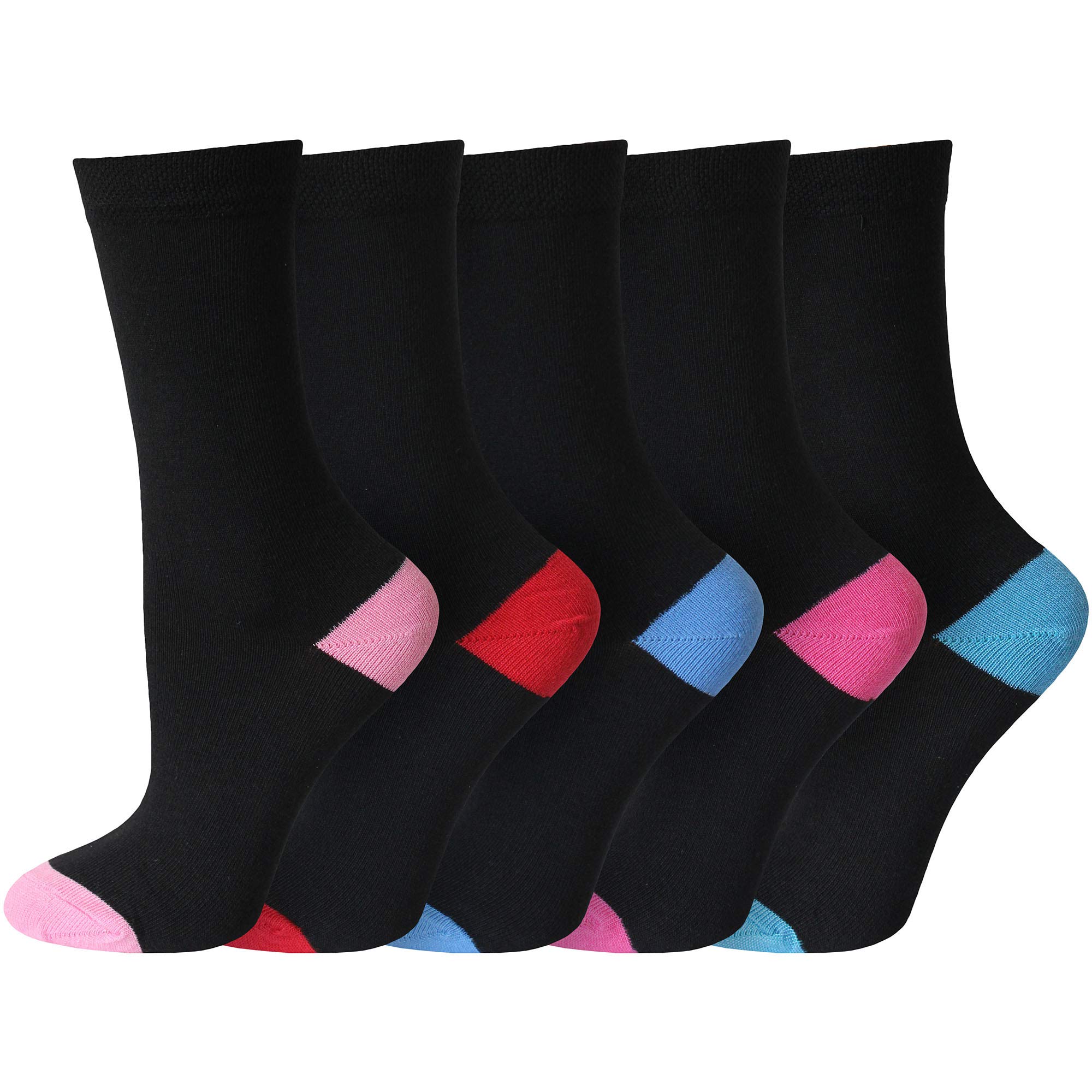 SocksmadLadies colour heel & toe socks black in a multipack cotton rich honeycomb soft top 5/10/15 Pair packs