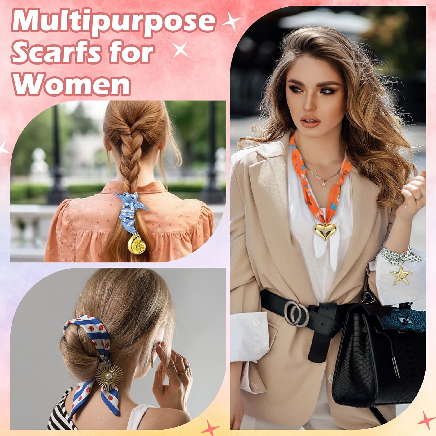 Liitrsh 5 Pcs Silk Scarf Necklace with Charms Bandana Charm Necklace with Pendant Choker Jewelry for Women Teacher Lady Valentines Birthday Mothers Day Gift - Image 5