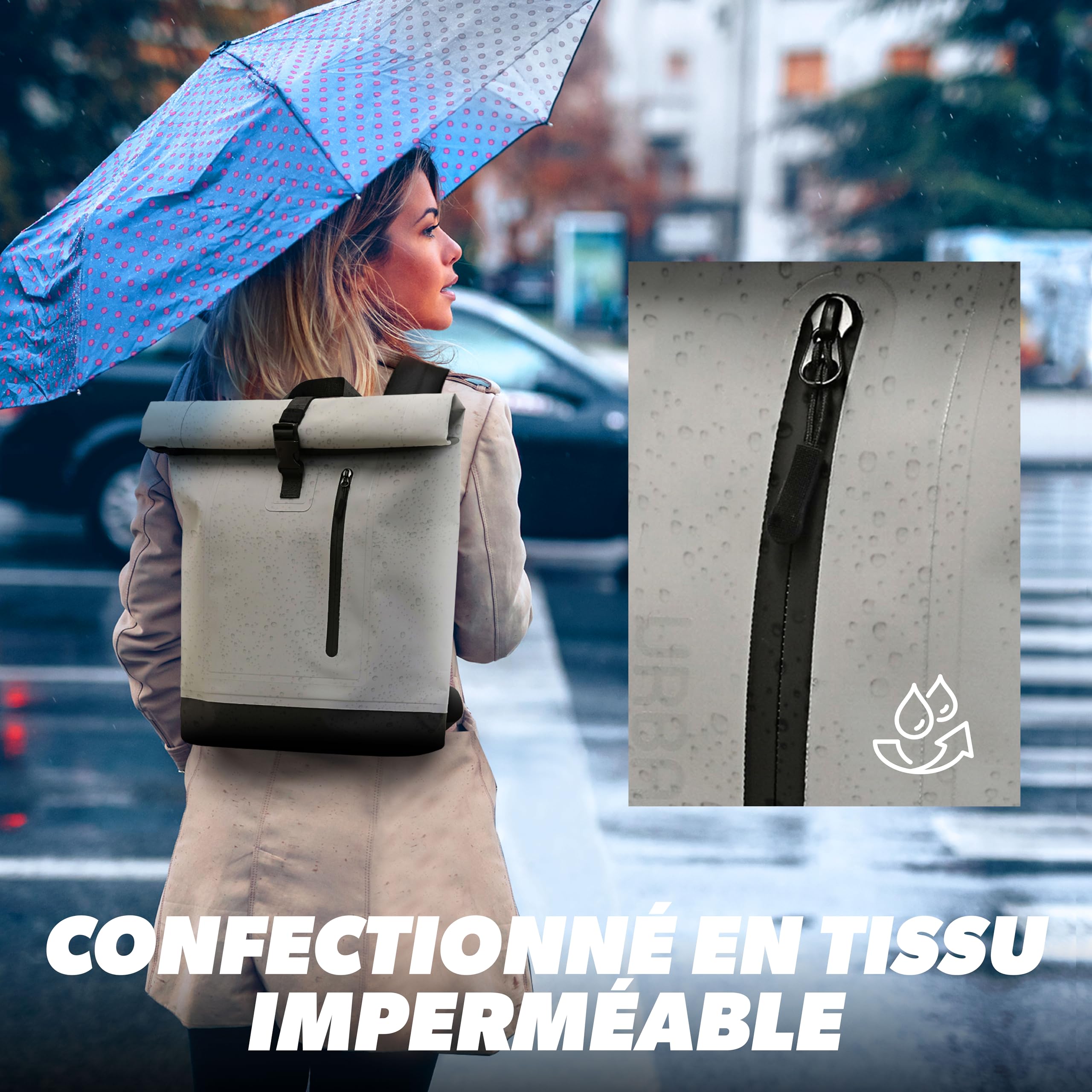 Pack Casque Vélo Connecté avec LED et Clignotants + Sac à Dos Imperméable 25L