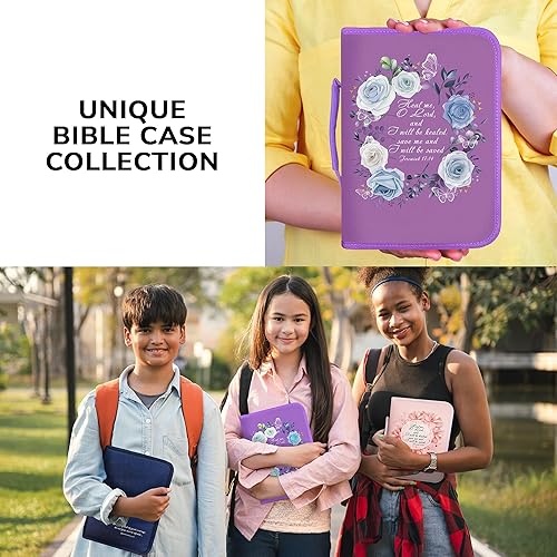 Miniatura 5 de DEHITE Funda para la Biblia para mujer, bolsas de transporte de la Biblia, tamaños medianos y grandes, ranuras para bolígrafos, tela de primera