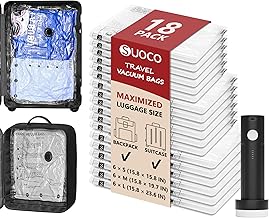 SUOCO Travel Vacuum Seal Bags for Clothing with Rechargeable Electric Pump, 18 Pack Compression Packing Bags for Luggage Suitcase Backpack, Carry-on Size Space Saver Storage