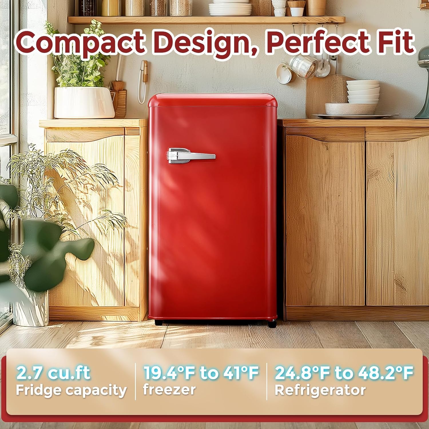 Cucina Magica Compact Single Door Refrigerator with Freezer, 2.7 Cu.Ft Mini Fridge for Kitchen, Apartment, Dorm, RV – Adjustable Shelves, Quiet Operation, R600a Cooling Technology (Red, 2.7) on Fridge.com