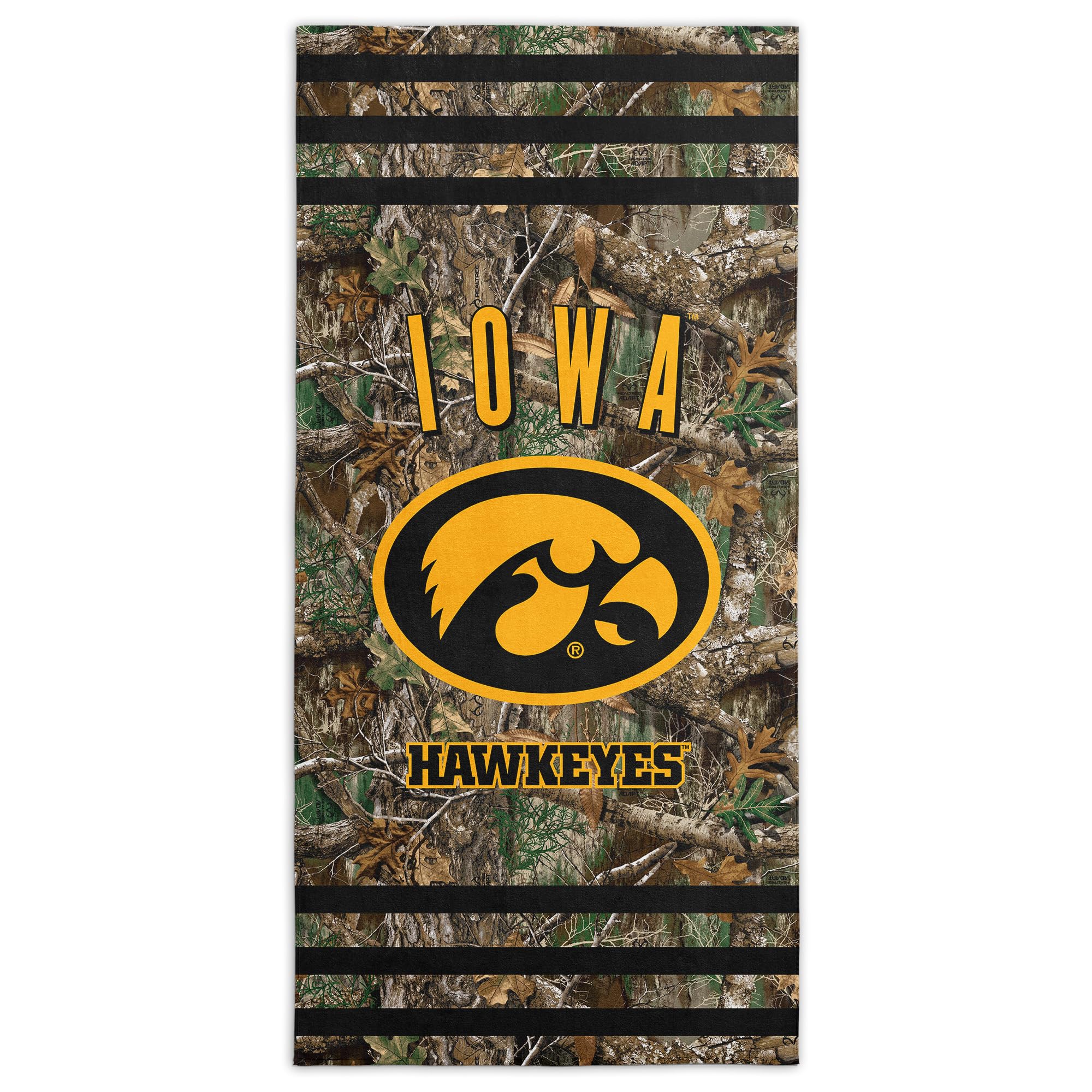 Northwest NCAA Iowa Hawkeyes Unisex-Adult Beach Towel, 30" x 60", Realtree Stripes