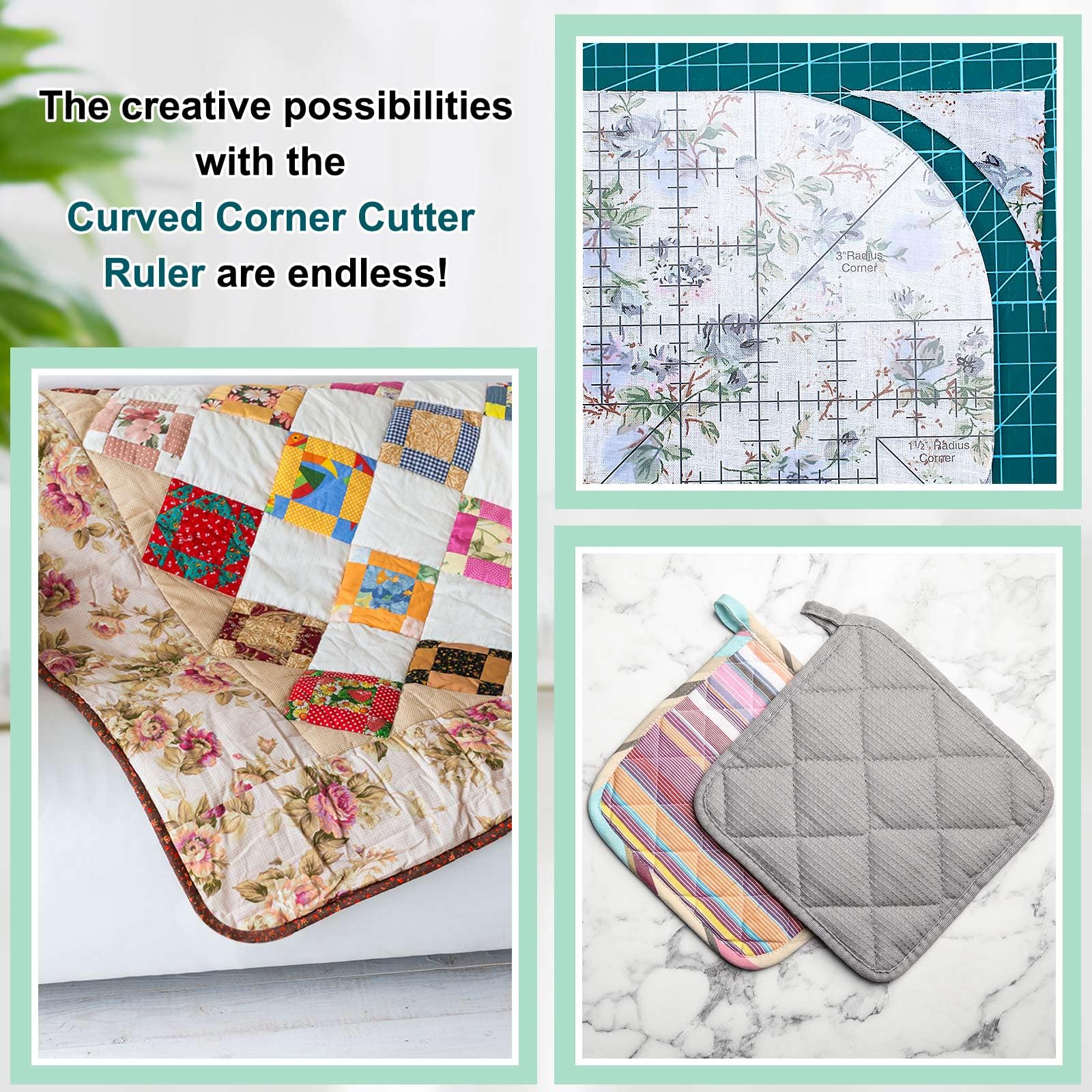 Kigley 2 piezas de regla de costura acrílica curvada para coser patchwork, regla de retazos de 0.5/1/1.5/2/2.5/3/3.5 esquinas de radio + plantillas de acolchado de ángulo recto para suministros de