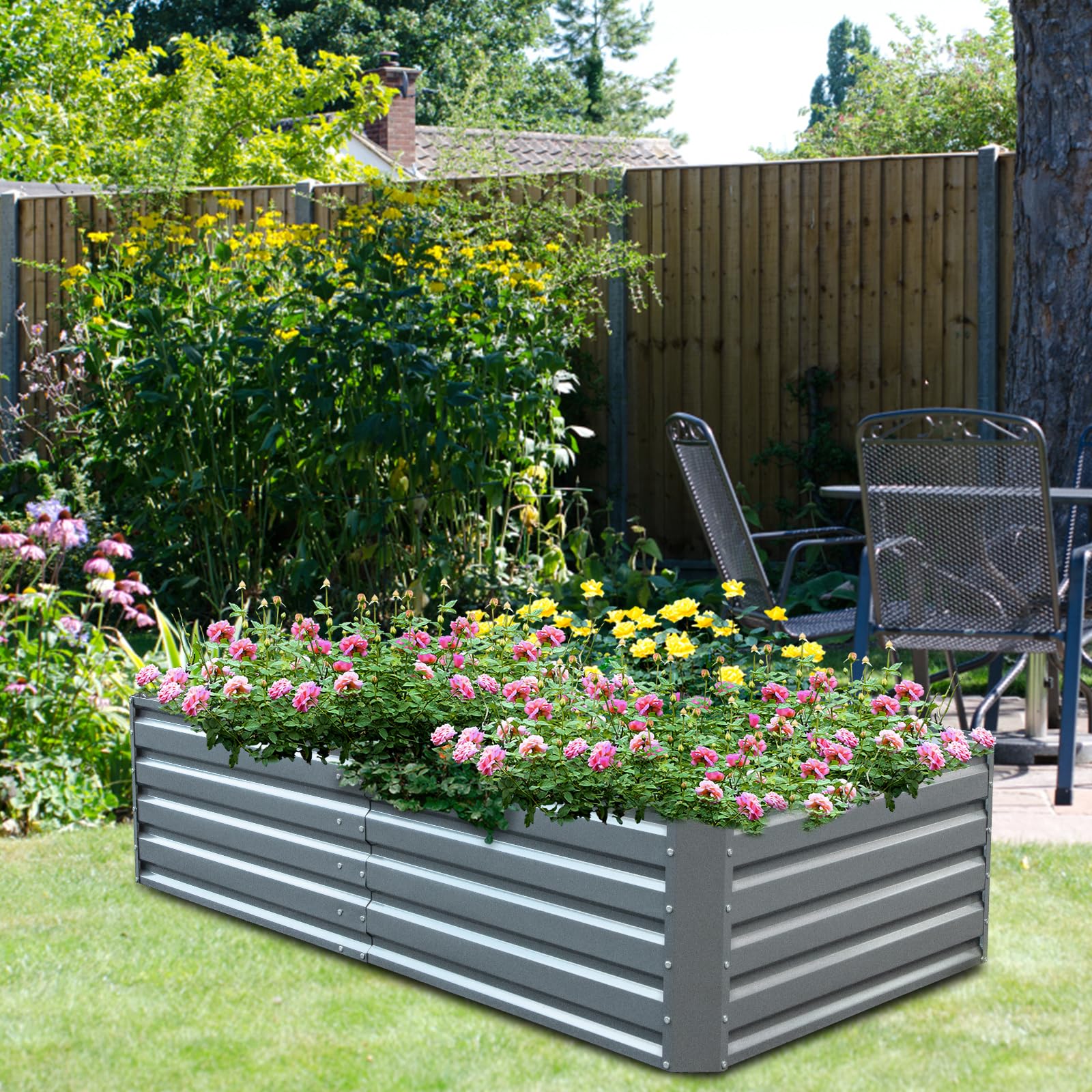 VEVOR Potager Surélevé Métal 203,2x101,6x47 cm Carré Galvalume Lit de Jardin Fond Ouvert Gris