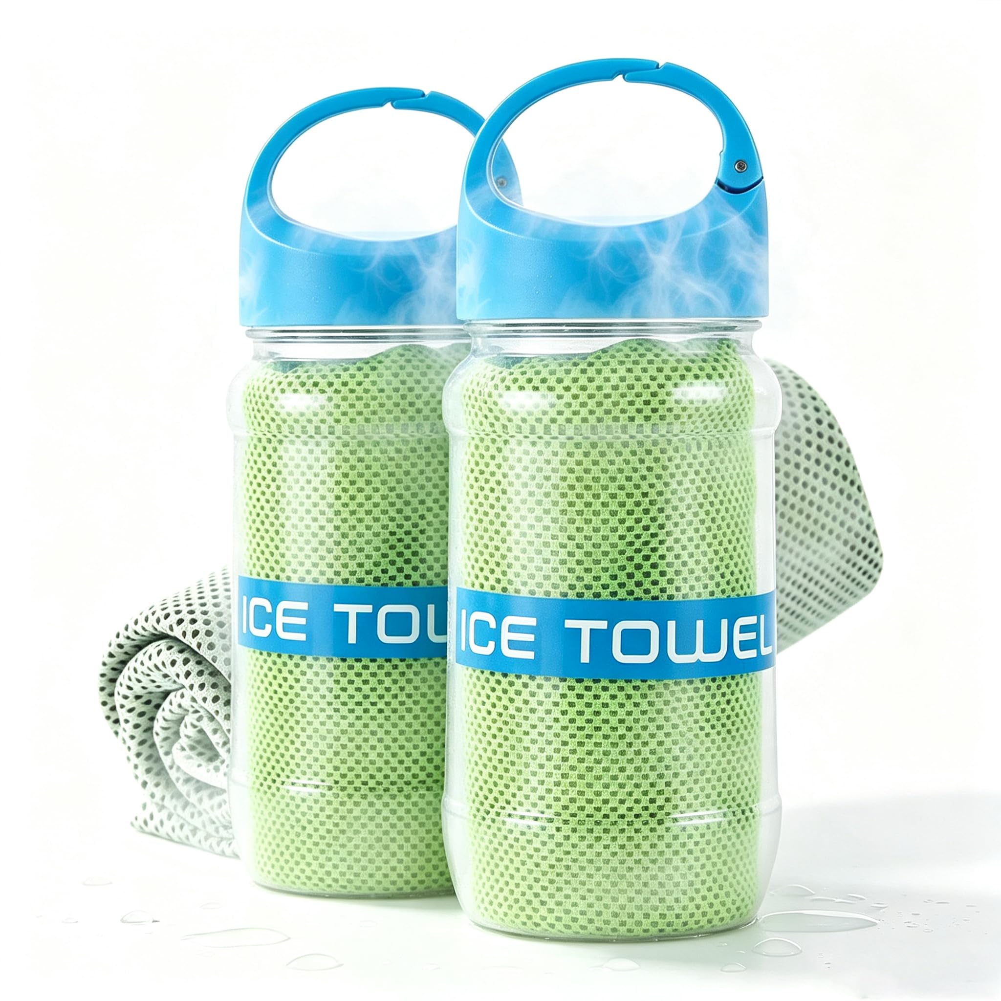 EIRZNGXQ Cooling Towel with Storage Bottle, Ice Sweat Towel, Soft Breathable Quick Dry Towels for for Golf Sport Running Gym Camping Sport and Exercise (green 2pcs)