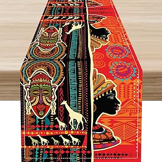 Traditional African Table Runner, African Women Drum Native Abstract Geo...