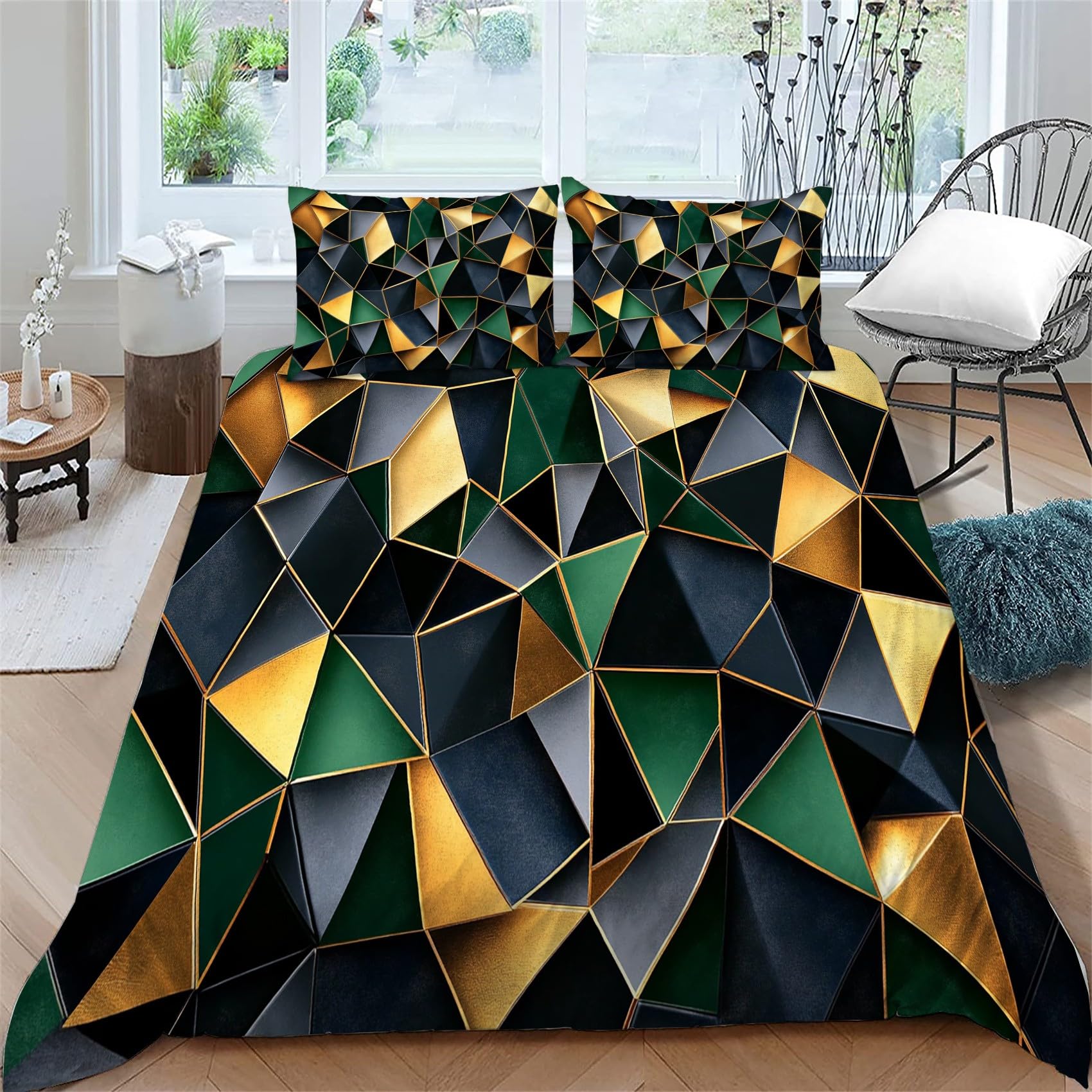 Parure de lit 2 personnes 140x200 triangle avec housse de couette zip
