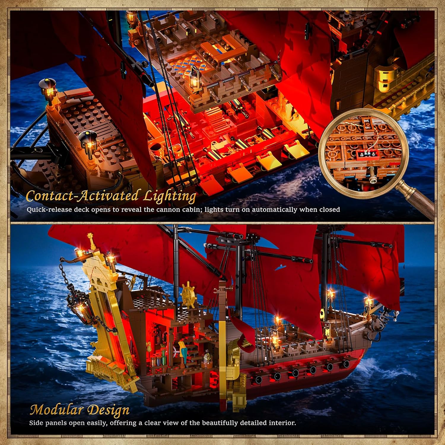 JMBricklayer Pirate Ship Building Sets for Adults with Light, Revenge Pirate Ship Model Boat 40003, Large Collectible Display Building Kit for Home Office Decor, Gift for Adults Pirate Fans (2527PCS)