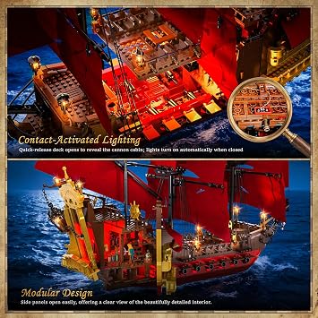 JMBricklayer Pirate Ship Building Sets for Adults with Light, Revenge Pirate Ship Model Boat 40003, Large Collectible Display Building Kit for Home Office Decor, Gift for Adults Pirate Fans (2527PCS)