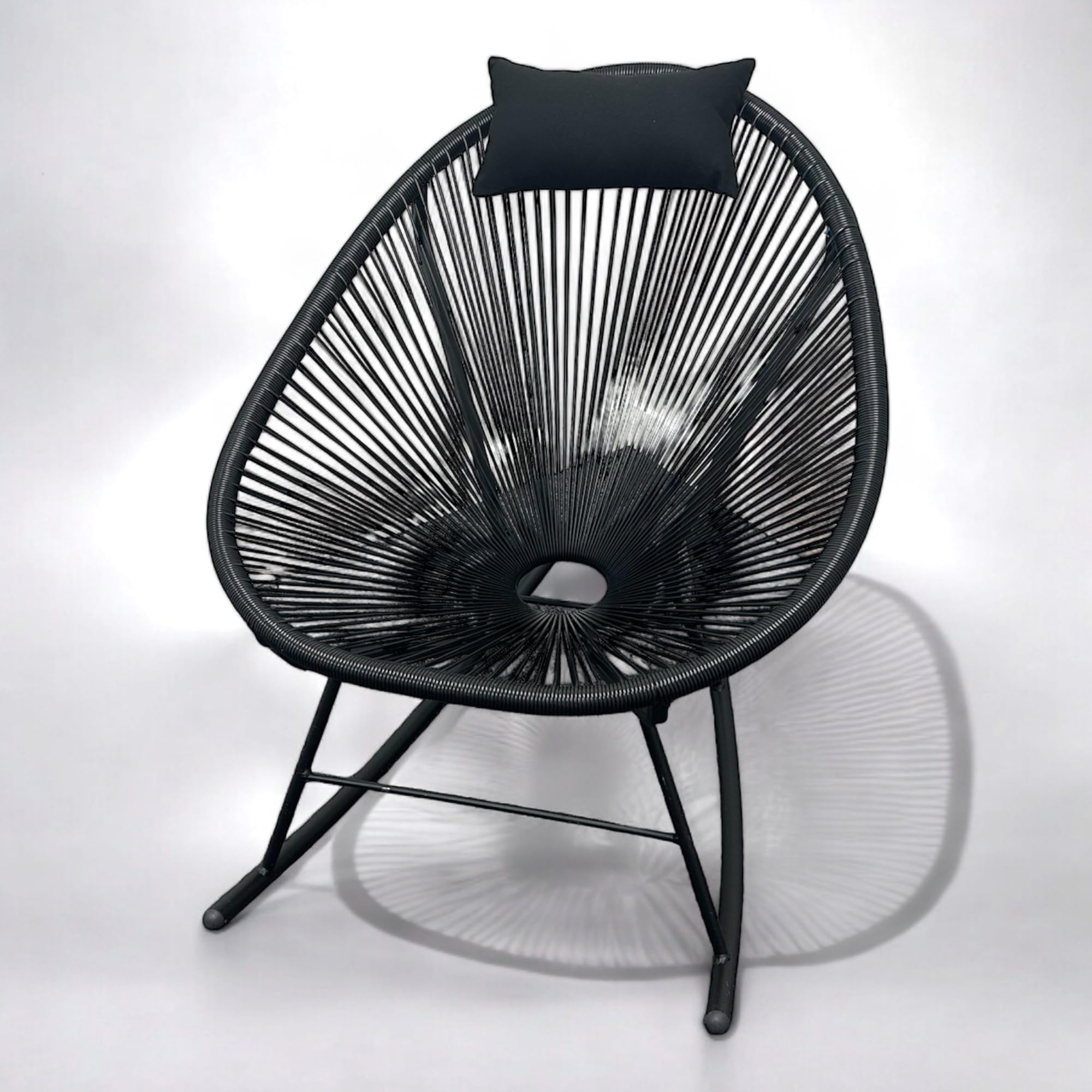 Modern Vibrant Coloured Rocking Chair with Cushion. Indoor/Outdoor Lounge Chair for Garden, Patio, Porch and Decking. Banana (Yellow), Raspberry (Pink), Orange, Black, Brown & Grey (Black)