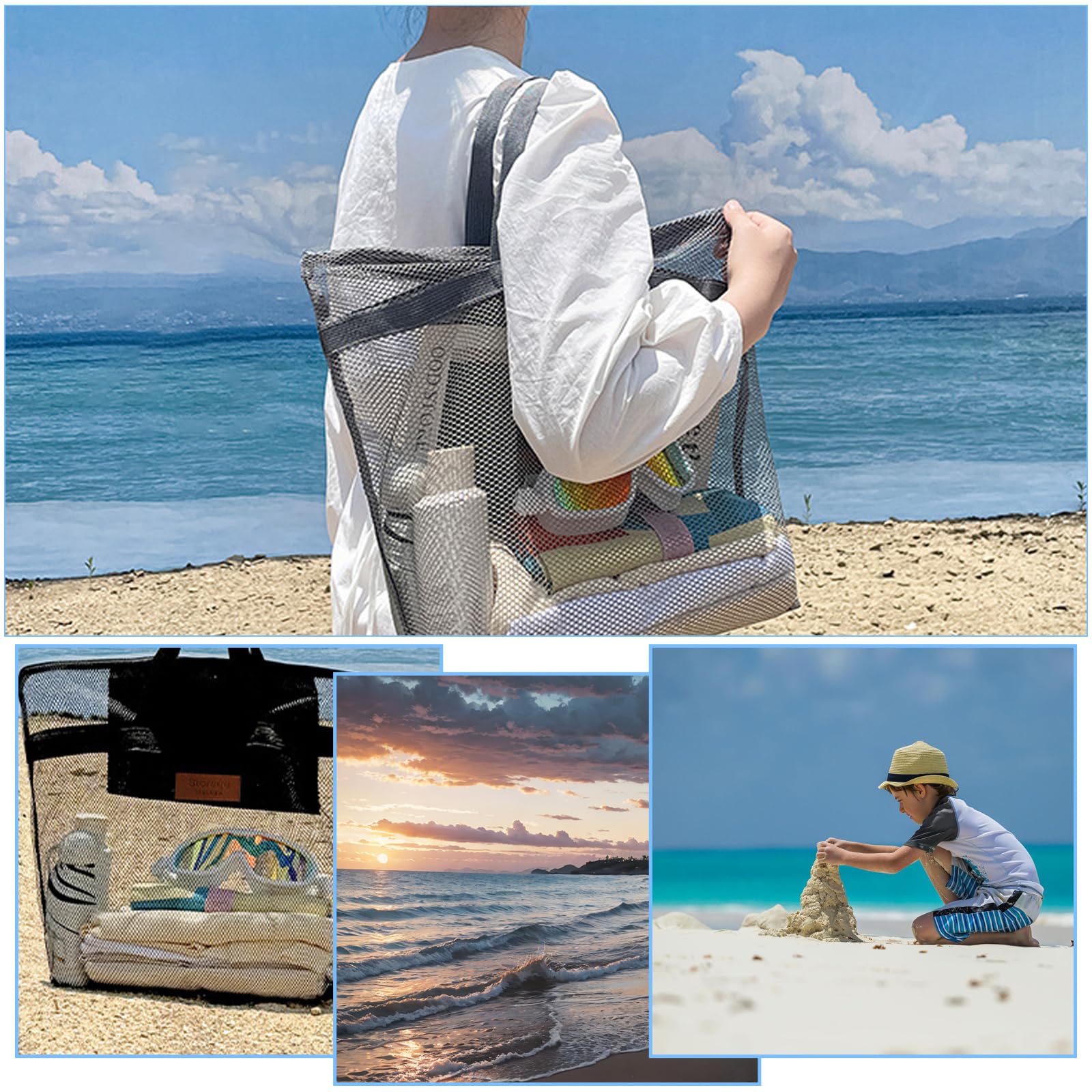 2 Piezas Bolsa Plegable Malla Playa Juguetes Bolsas Portátiles Red Almacenamiento Aire Libre Duradera Bolsas Zip Accesorios para Natación Piscina Playa Vacaciones Familiares | Bolsas Portátiles Red Almacenamiento Aire Libre Duradera Bolsas Zip Accesorios