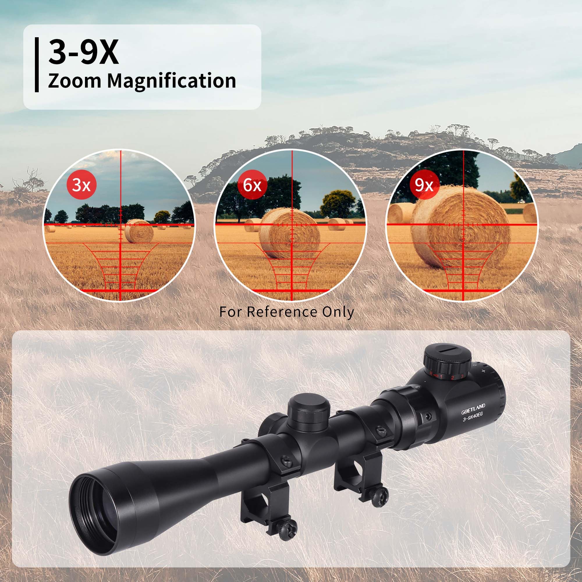 Goetland Gewehr Zielfernrohr 3-9x40 EG Airsoft Rot Grün Fadenkreuz mit Montage Ringe SFP für Taktische Jagd Armbrust Luftgewehr Sportschützen