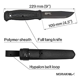 Morakniv Garberg Carbon Steel Full-Tang Fixed-Blade Survival Knife With Poly Sheath, Black, 4.3 Inch