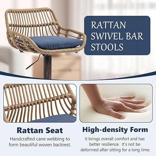 Miniatura 4 de Taburetes de bar modernos de ratán, taburetes de bar de lino para comedor, sillas de bar de cocina con asa y reposapiés, taburetes de pub con base