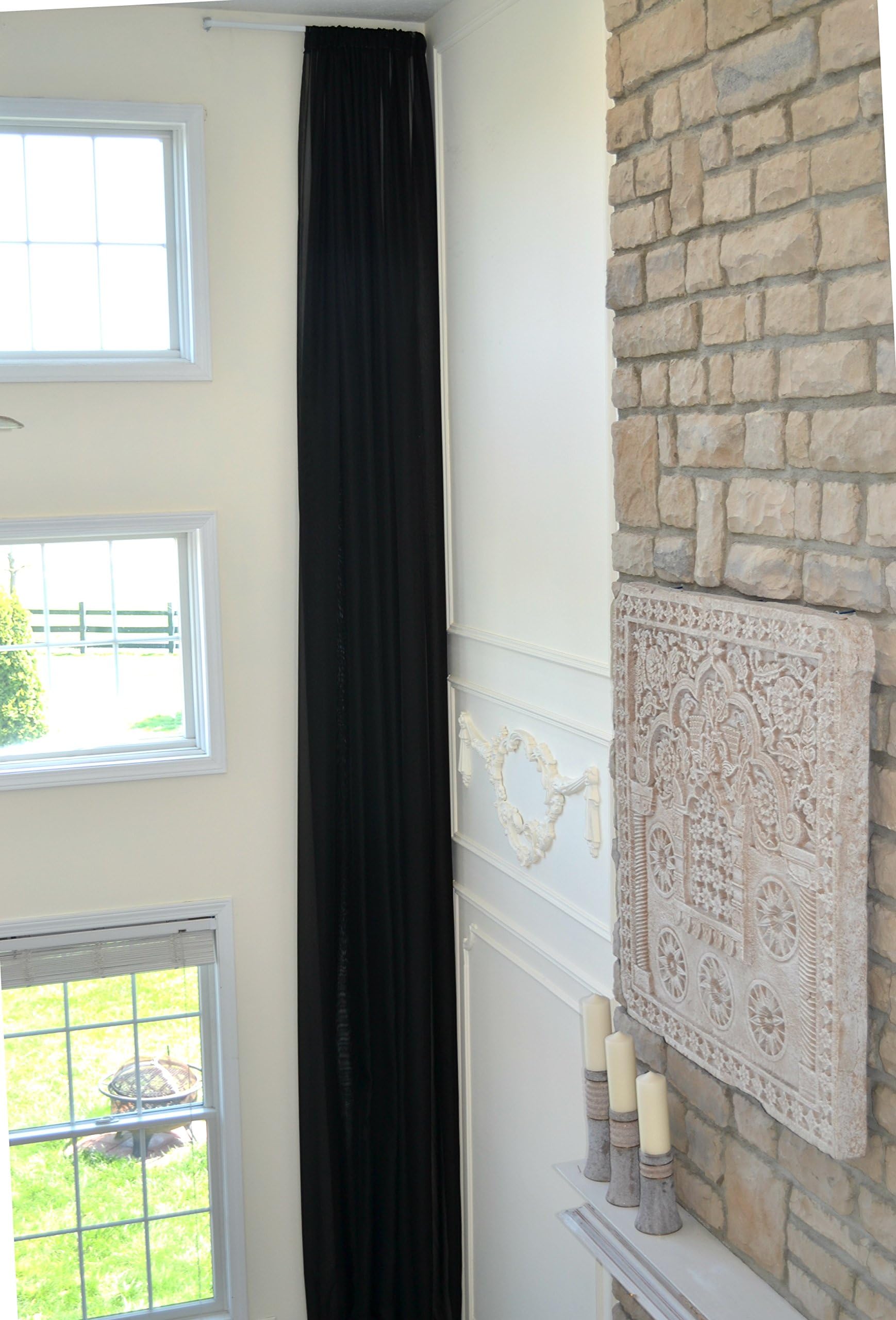 Ikiriska Extra Long Sheer Voile Curtains (2 Panels) for high Ceiling, Custom Made Length 12, 14, 15, 16, 17, 18, 20 24 feet Long, Wide Drapes for 2 Story Living Room (Black)