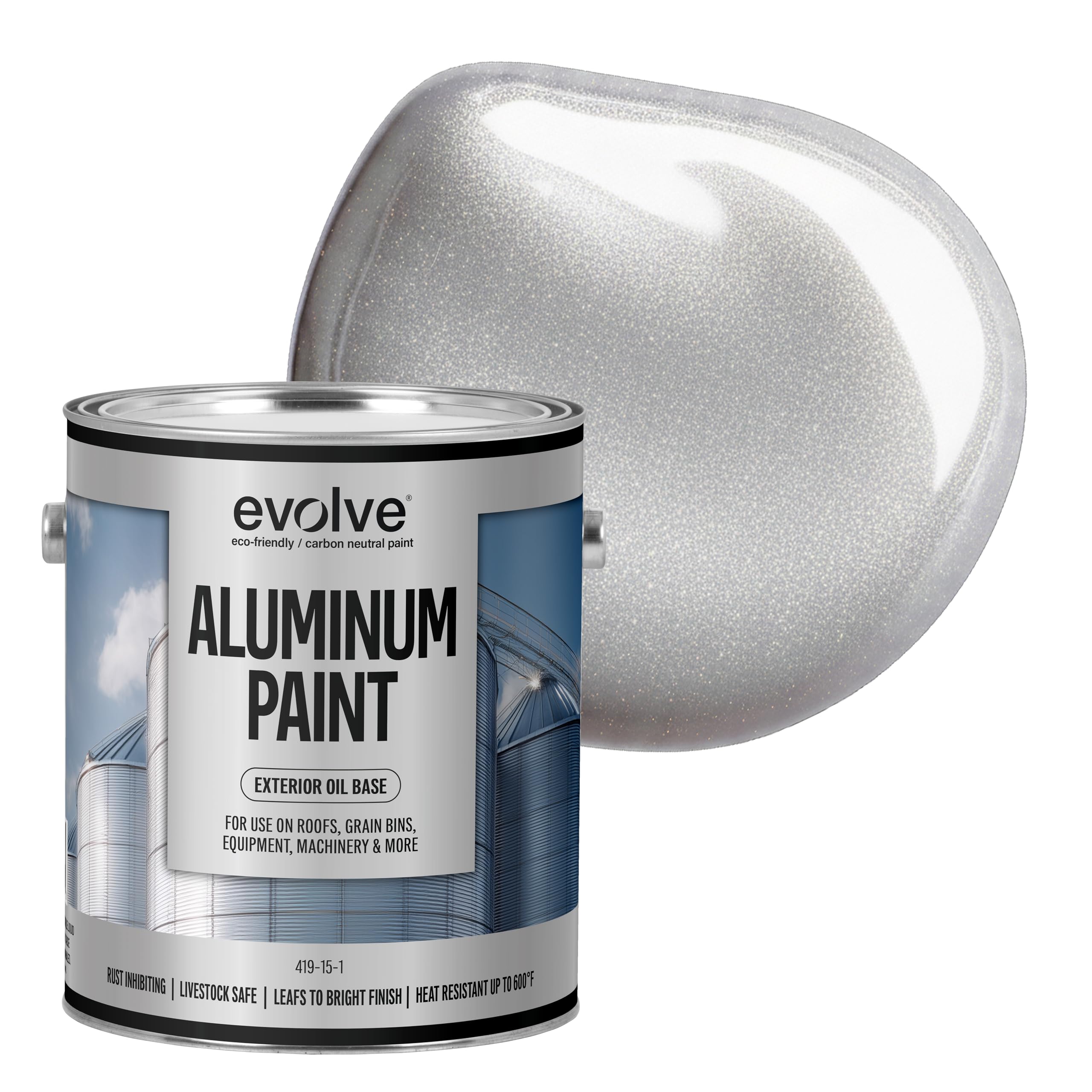 EVOLVE Aluminum Paint, 1 Gallon – Oil-Based Rust Protection for Roofs, Grain Bins & Equipment