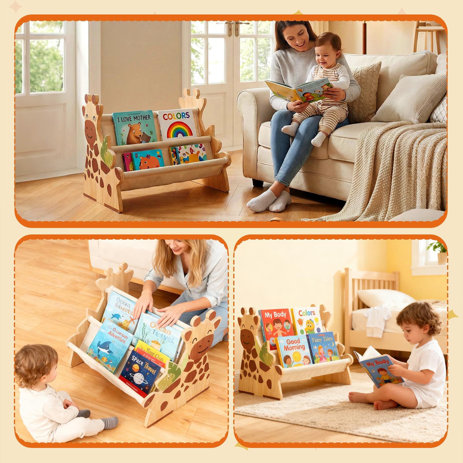 Estantería Infantil de Madera, Estantería Montessori con 4 Ripiani para Niños, Caja de Libros para Rincón de Lectura, Habitación de bebé, Estantería Infantil, Estanterías para guardería y Aula