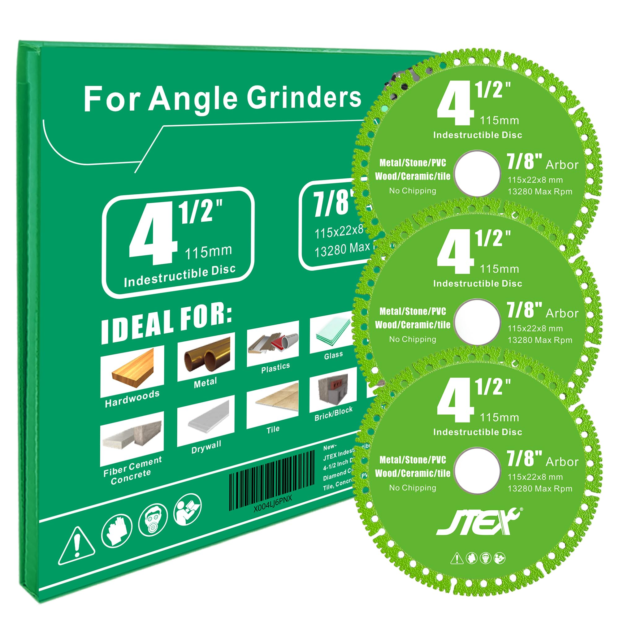 JTEX Disco indestructible para amoladora angular con 4-1/2 pulgadas de diámetro, eje de 7/8 pulgadas, hoja de corte de diamante multifuncional para metal, piedra, madera, azulejos, hormigón, tubos de