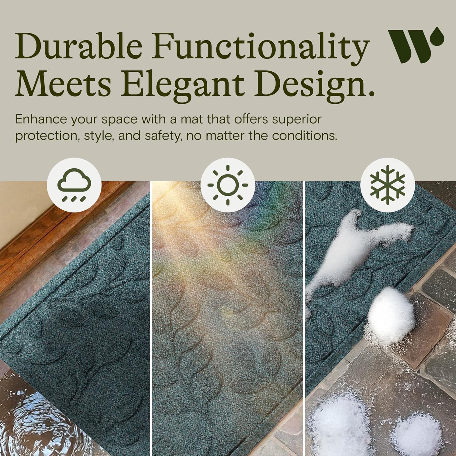 WaterHog Welcome Mat for Indoor/Outdoor, 2’ x 3’, Made in USA, Durable & Water-Resistant, Dirt Trapping Mat, Decorative Front Door and Entryway Rug, Brittney Leaf Design, Bluestone - Image 7