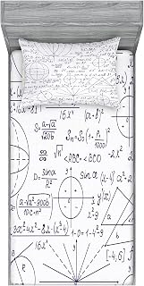 Modern Fitted Sheet & Pillow Sham Set, Classic Math Geometry Science Themed Numbers Pattern on Plain Background, Decorative Printed 2 Piece Bedding Decor Set, Twinxl, Dark Purple and White