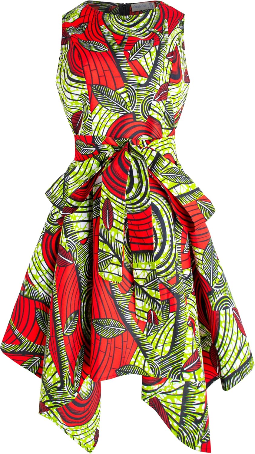 SHENBOLEN Women African Print Dresses Traditional Clothing Casual Party Dress